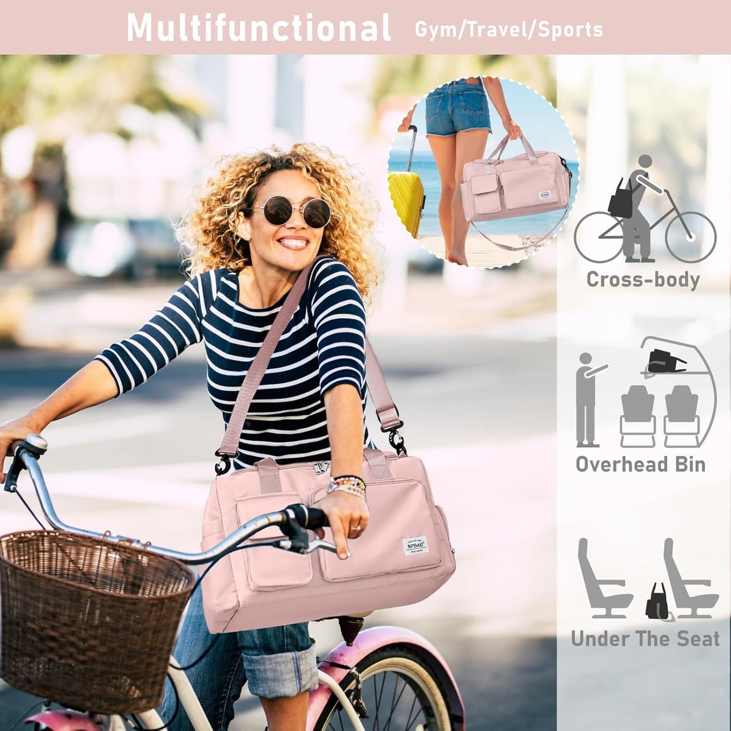 NPBAG Women Travel Duffel, Multi Functional Large Expandable Weekender Carry-on Tote, Gym Workout Overnight Bag, Mommy Hospital Bag for Labor and Delivery