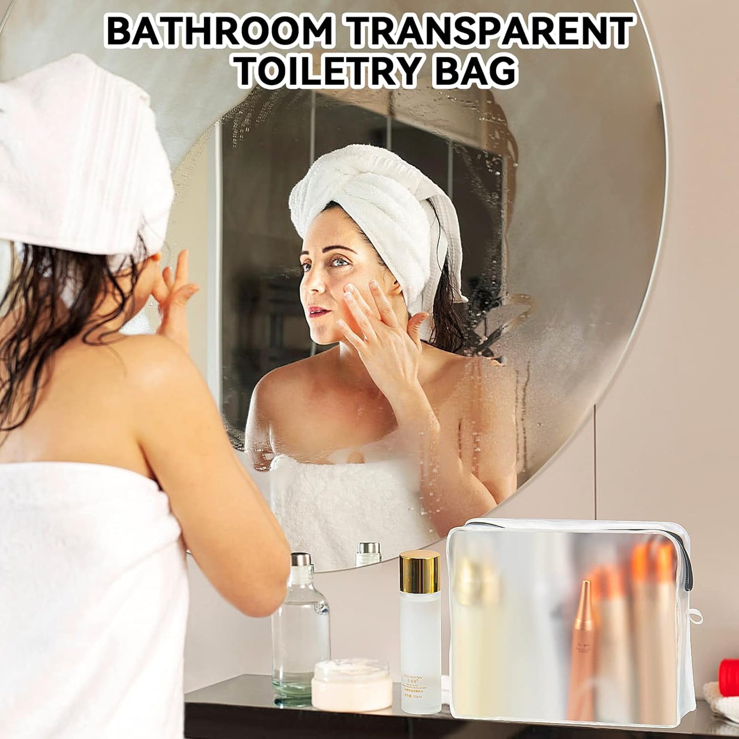 Qbily Clear Leak Proof Travel Bags for Toiletries 3 Pack, Super Soft Waterproof Leak Proof BPA Free, Semi-Clear Toiletry Cosmetic Makeup Bags for Travel, TSA Approved Travel Toiletry Bag With Zipper