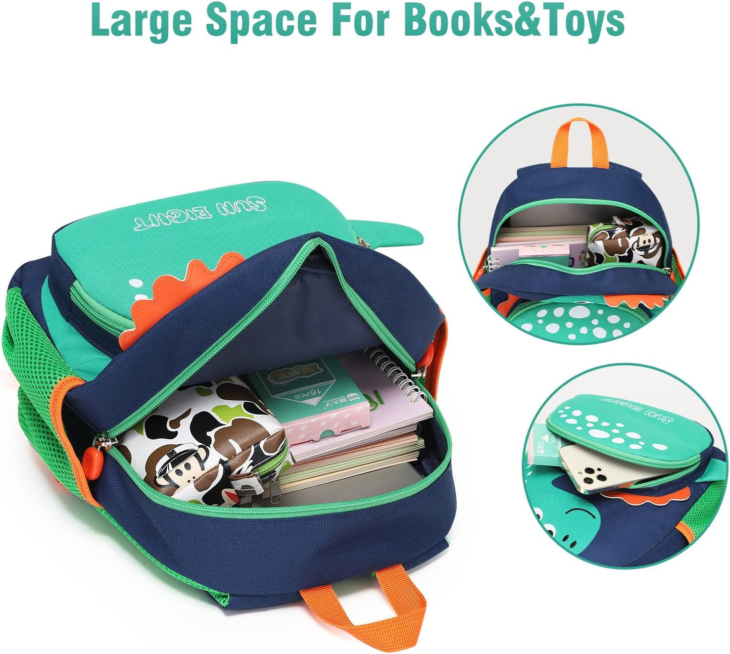 SUN EIGHT Toddler Backpack for Girls Kids Backpack Cute 3D Cartoon School Bag for Baby Boy Girls 1-5 Years Baby Backpack (Dinosaur)