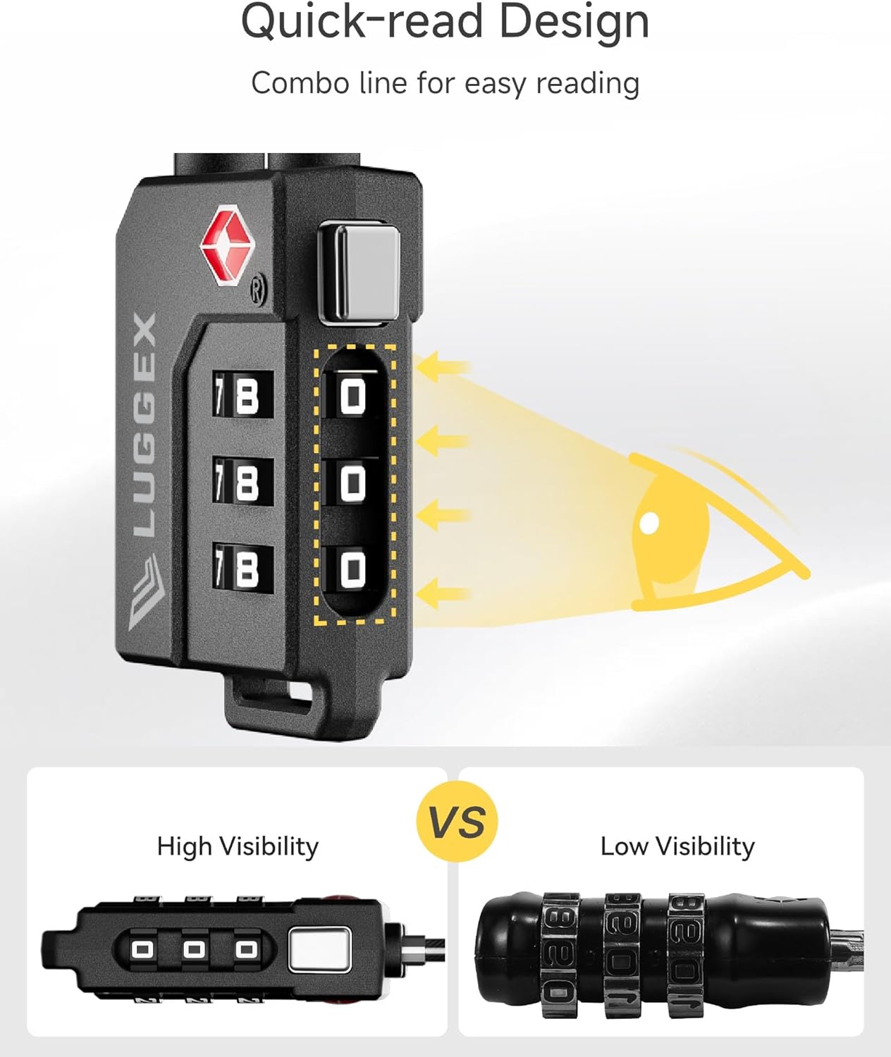 LUGGEX TSA Locks for Luggage, Suitcase Locks TSA Approved, Luggage Locks, Ease of Use & Durable(Black,6 Pack)