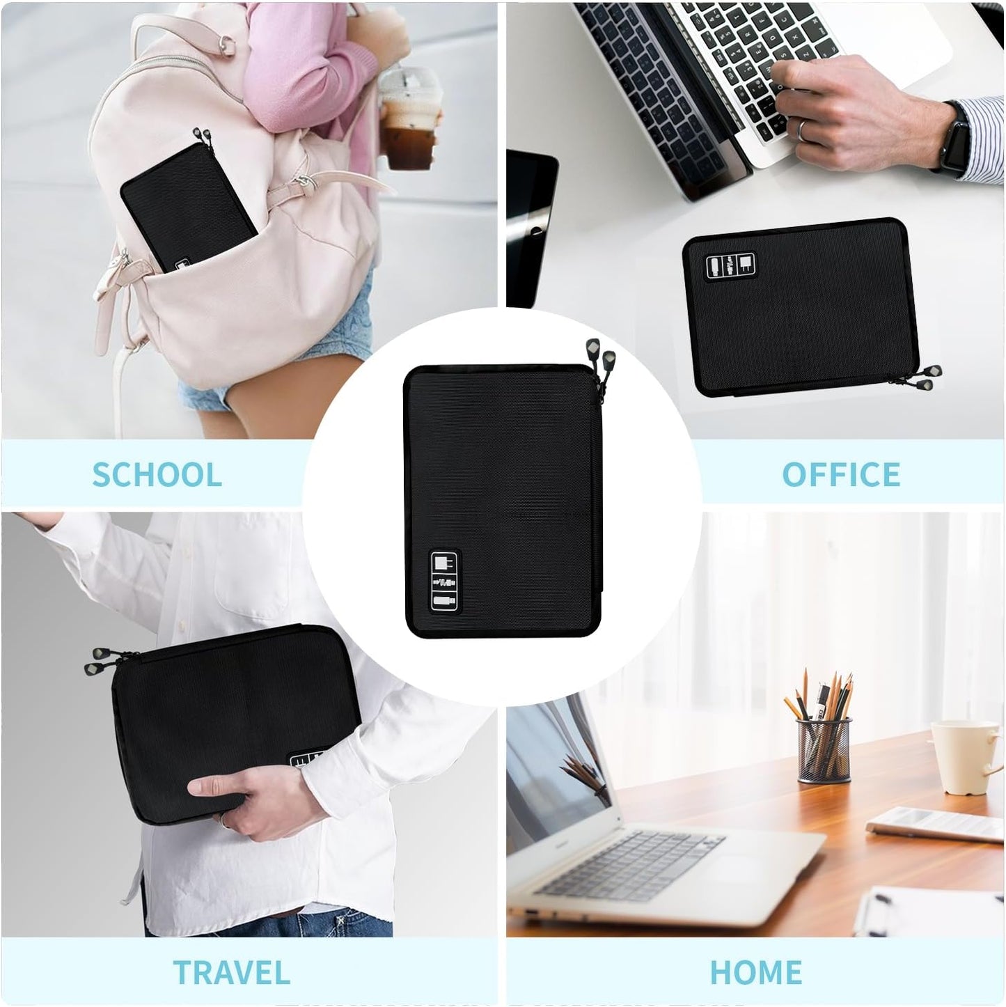 Electronics Travel Organizer,Portable Waterproof Electronic Travel Storage Bag for Small Charging Cord Storage,Charger,SD Card etc,for Travel,Business -Black Green