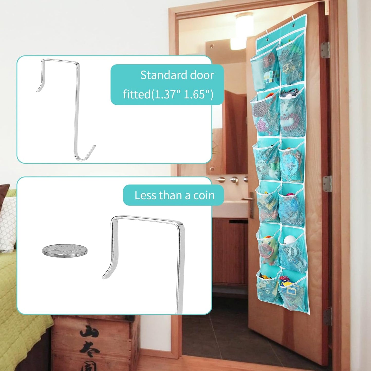 Over the Door Hanging Shoe Organizer, 12 Pockets, Turquoise