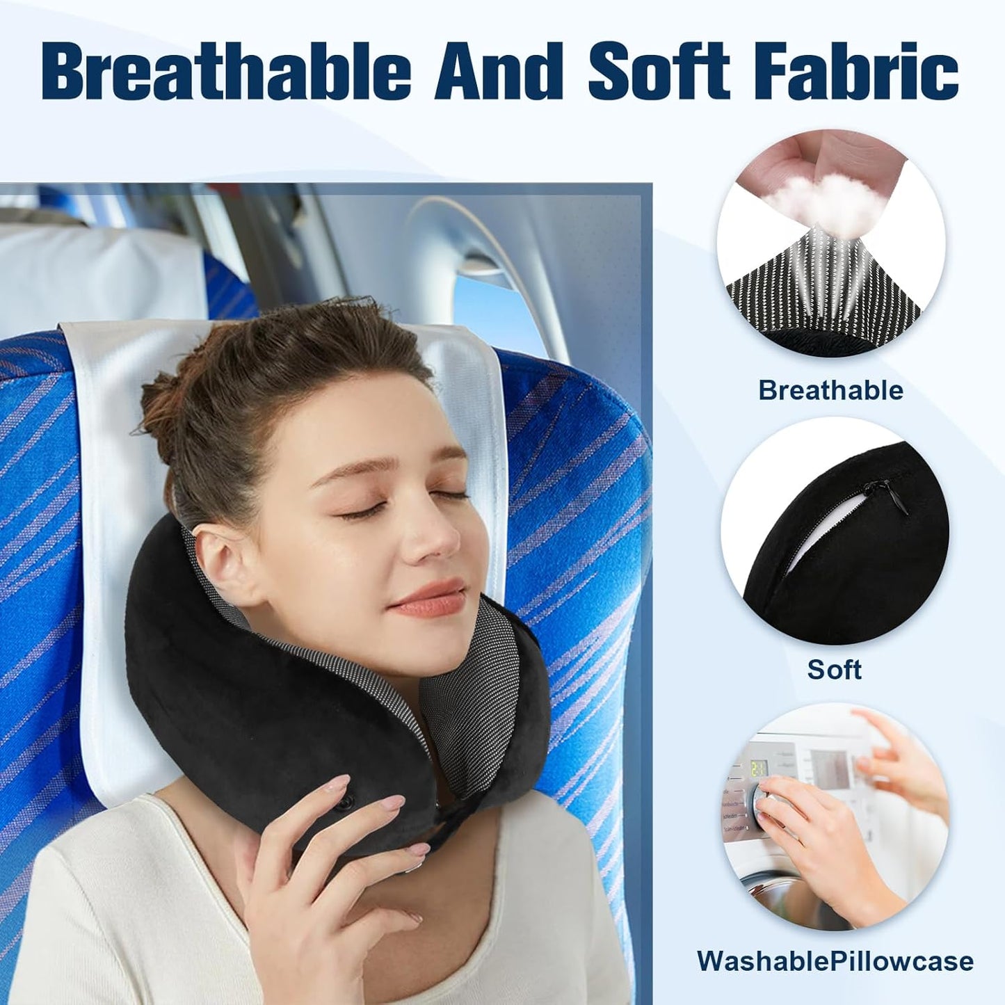 Neck Pillow for Traveling, Travel Pillows for Airplanes,100% Pure Memory Foam Travel Neck Pillow, Adjustable Flight Pillow, Portable Plane Accessories with Eye Mask, Earplugs, Carry Bag