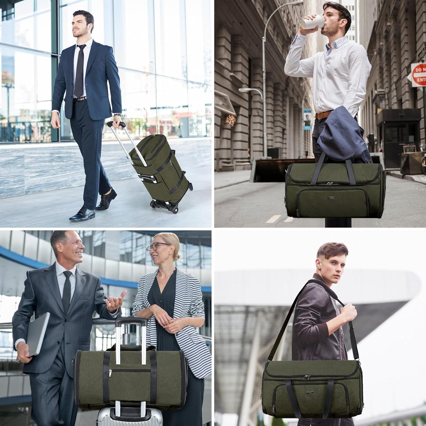 Garment Bags with Wheels, Garment Convertible Weekender Bags, Large Garment Bags for Travel, Duffle Luggage Bag Garment Bag (Army Green, Medium)