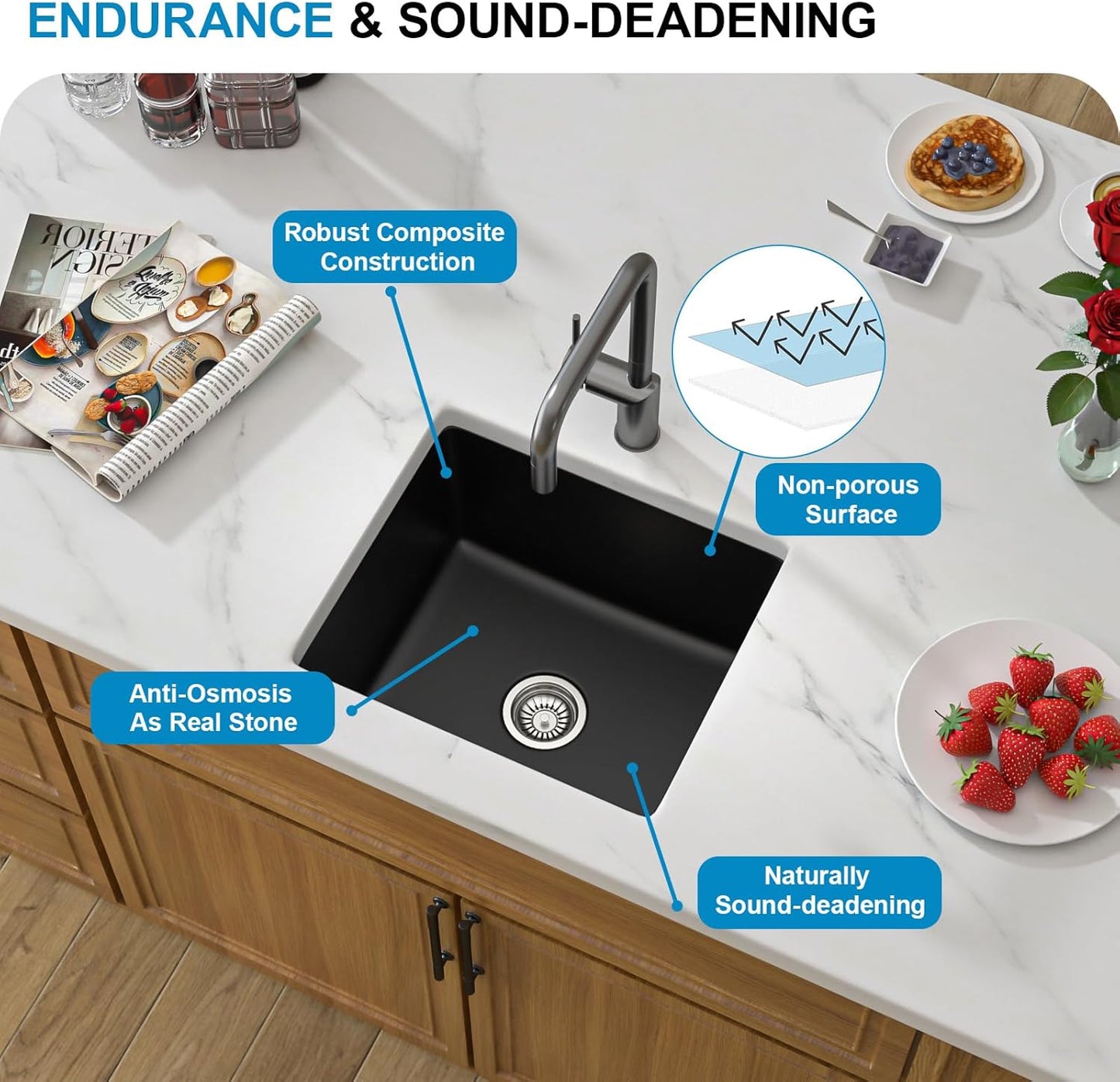 18 Granite Composite Bar Sink - Donsdey 18”×16” Undermount Granite Kitchen Sink Black Quartz Classic Composite Under Counter Single Bowl Bar Prep RV Sinks Basin