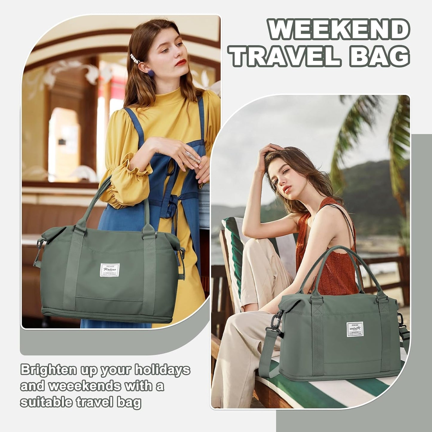 Travel Duffel Bag, Sports Tote Gym Bag, Shoulder Weekender Overnight Bag for Women