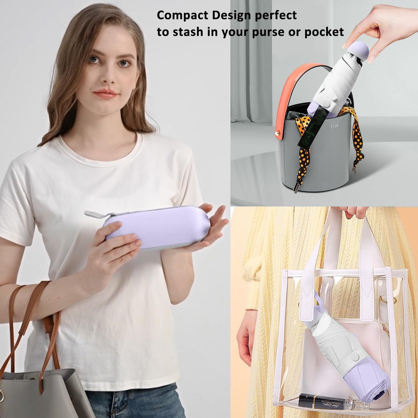 BAODINI Travel Mini Umbrella for Purse With Case Small Compact UV Sun Protection Sun Lightweight Tiny Pocket Umbrella for Women Kids and Men