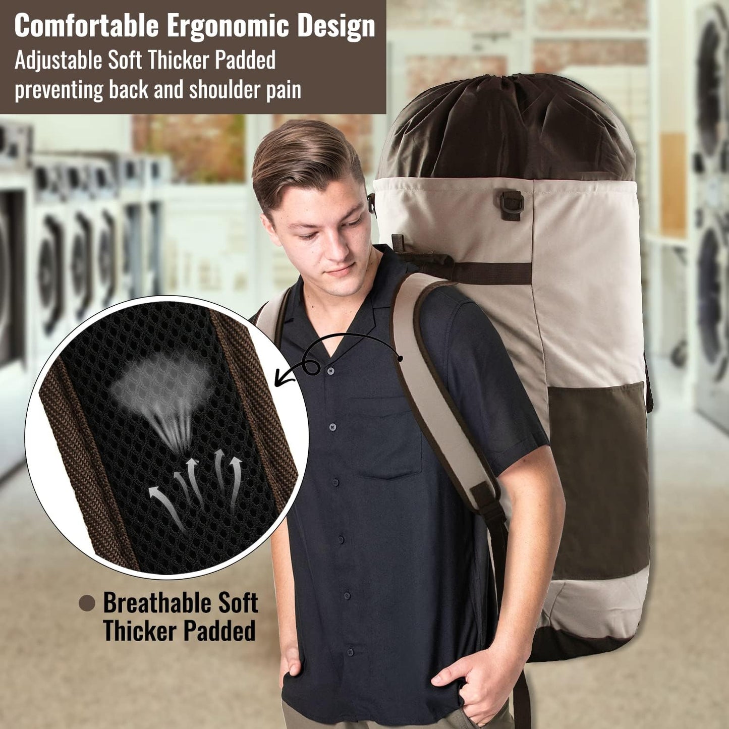 Laundry Bag Backpack, 125L Extra Large Travel Laundry Bags with Shoulder Straps, Adjustable & Extendable Design, Laundry Hamper Bag with 3 Pockets for Laundromat, College, Travel, Camping