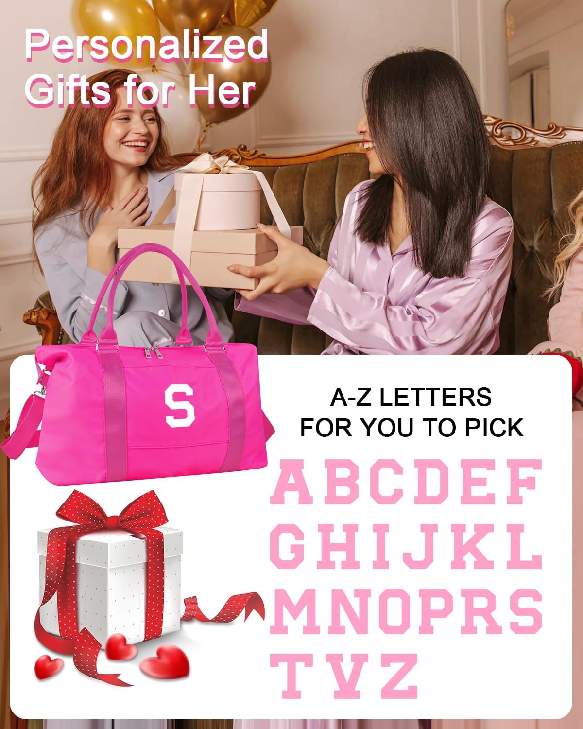 Overnight Bag for Kids Teen Girls Weekender Dance Bag Birthday Graduation Gifts,Initial Travel Duffel Bag Sports Gym Bag Personalized Weekender Bag Carry On Bags Preppy Gifts for Women(Hot Pink, S)