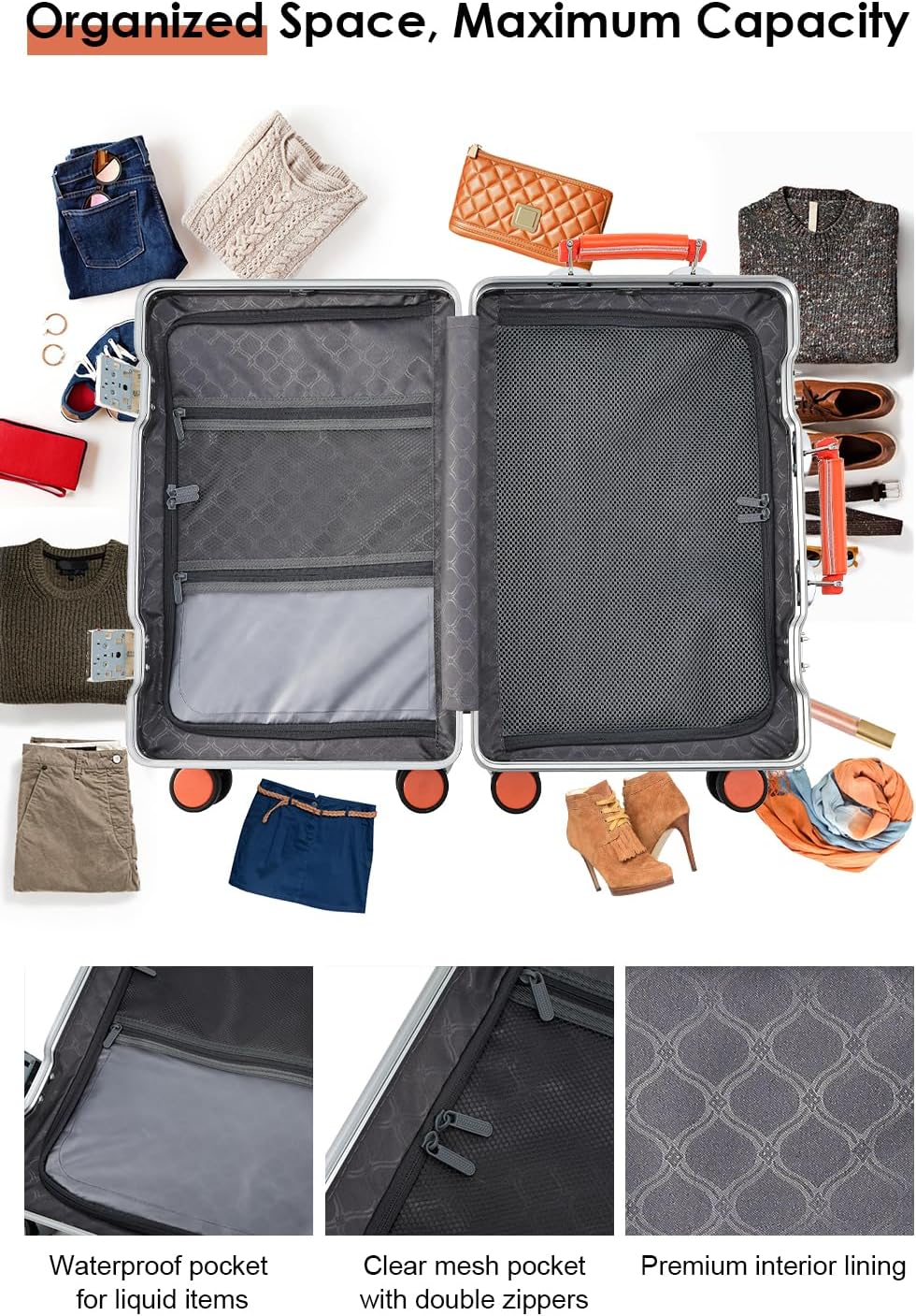 HotWay 26 Inch Hardside Checked Luggage with Leather Handle, PC Zipperless Suitcase with Spinner Wheels and TSA Locks, Lightweight Checked Luggage for Travel, White