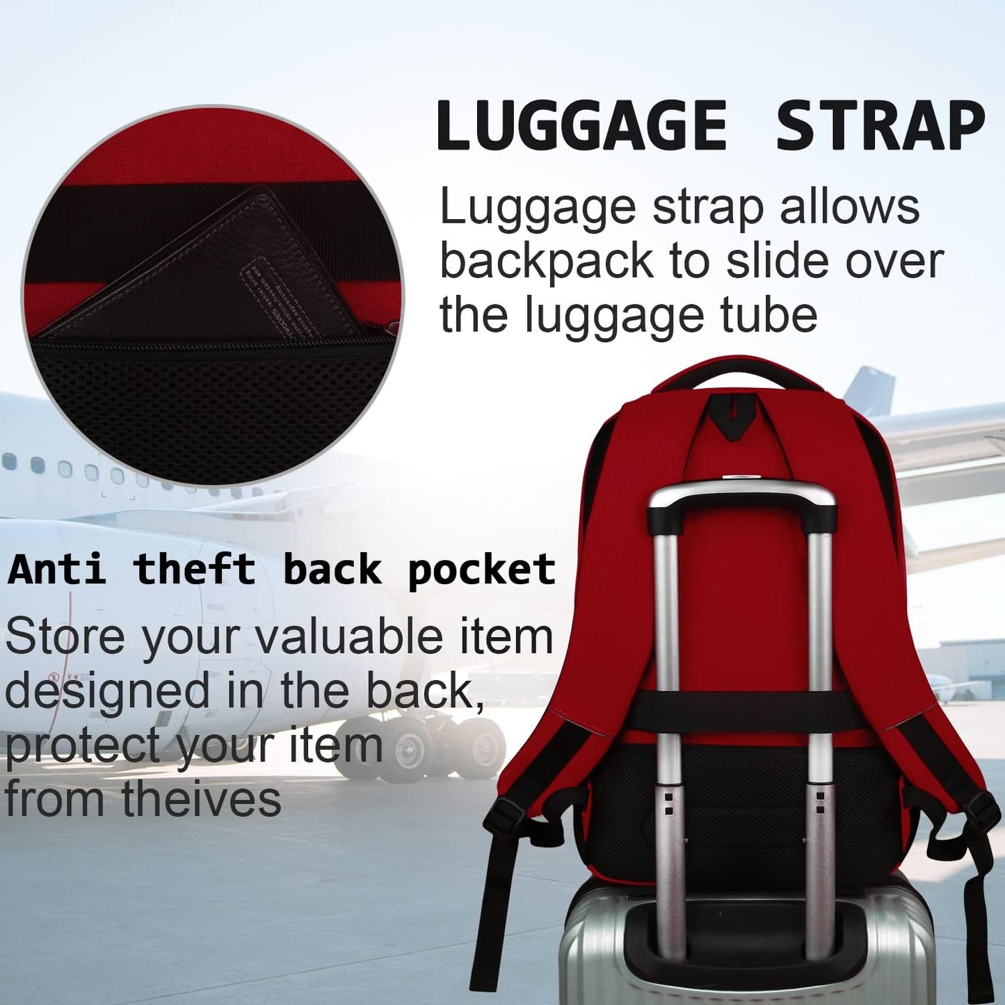 Laptop Backpack,Business Travel Anti Theft Slim Durable Laptops Backpack with USB Charging Port,Water Resistant College Computer Bag for Women & Men Fits 15.6 Inch Laptop and Notebook-Red