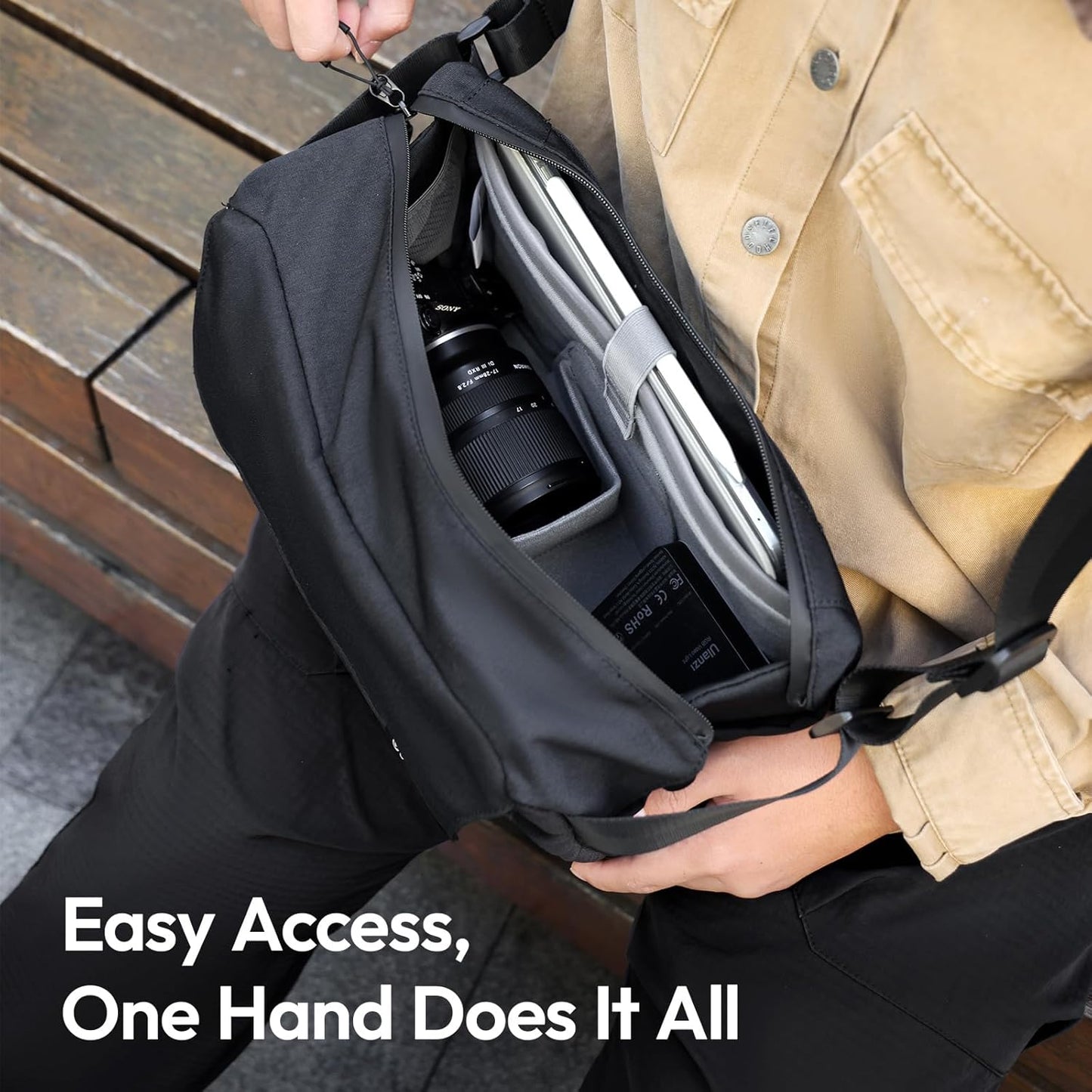 ULANZI BP11 8L Camera Sling Bag with Tripod Holder for Men Women, Lightweight Splash-proof DSLR/Mirrorless Anti-Theft Crossbody Bag for Travel Hiking Photography Customizable Front Pocket Camera Bag