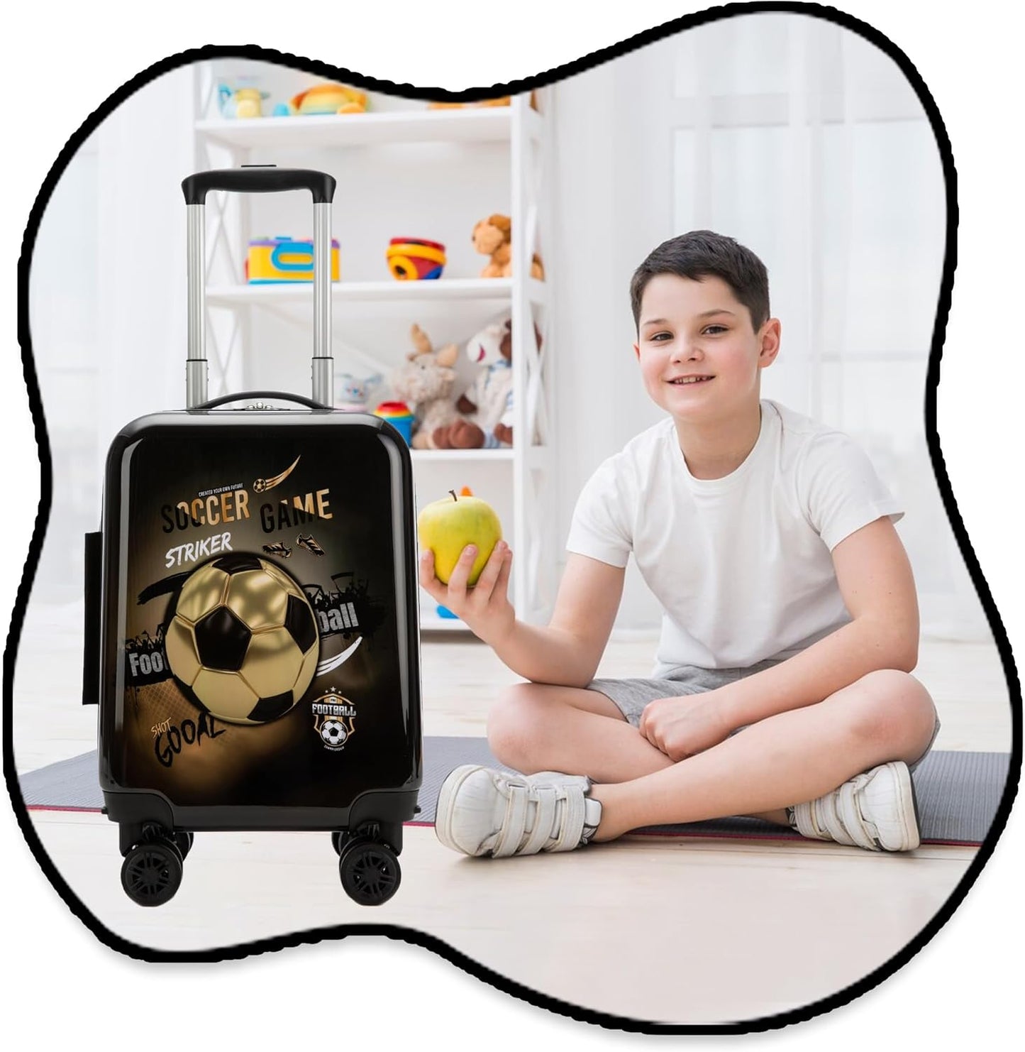 Kids Football Suitcase Set for Boys Hardside Luggage with Spinner Wheels 2 Piece 16inch Toddler Suitcase for Boys Travel Carry on Luggage Airline Approved