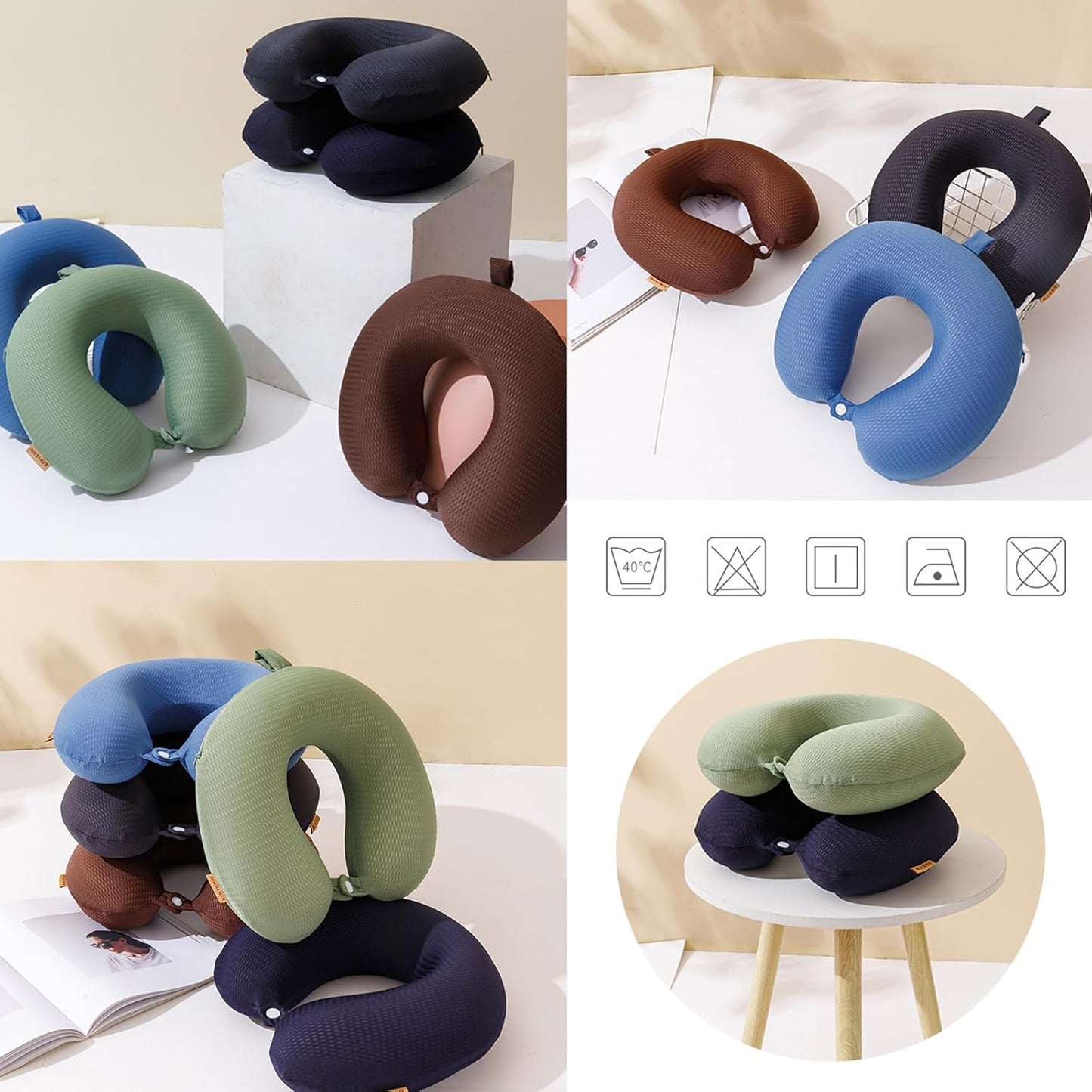 Travel Neck Pillow Cover, Neck Pillow Case with Zipper, Cooling, Pure, Soft and Smooh, Airplane Pillow Sleep Replacementt Washable (Only Pillow Covers, no Filler)