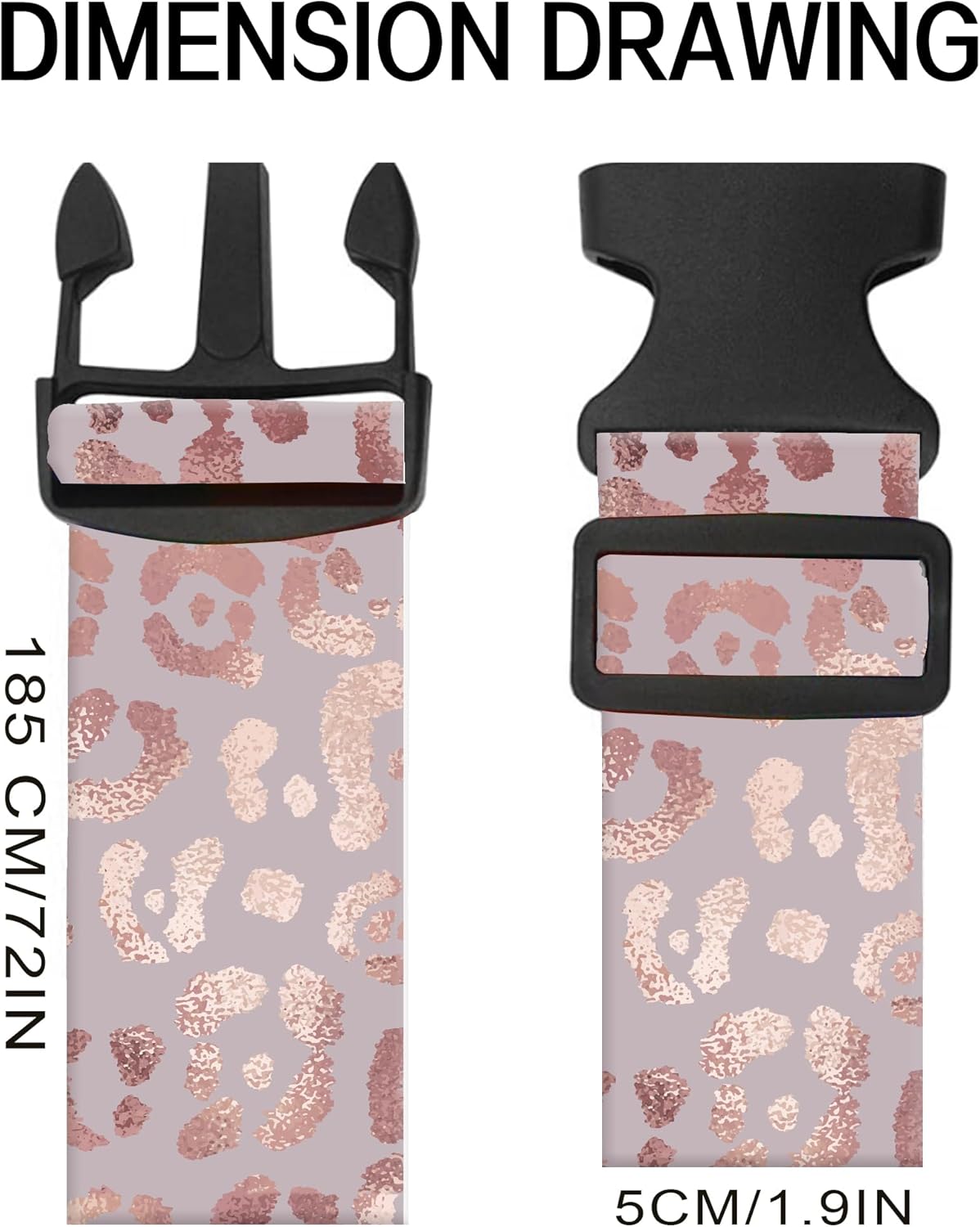 Luggage Straps for Suitcases, Adjustable Travel Belt, Durable Wide Luggage Strap, Cute Suitcase Strap Identifiers with Buckle, Bag Straps for Luggage, Glitter Pink Leopard