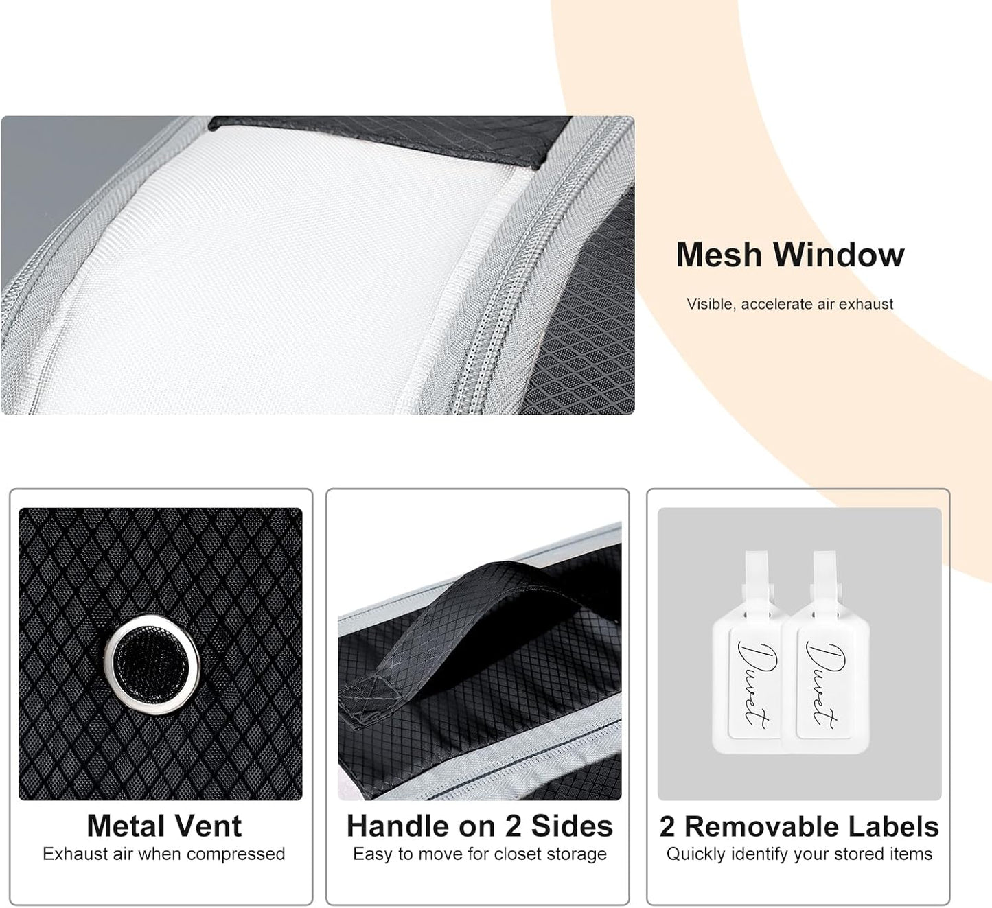 Comforter Storage Bag - Large Capacity Bedding Storage Bags Ultra Space Saving Self Compression Organizer, Washable Compression Bags for Storage Comforter Blanket Duvet Pillow, 2-Pack, Black