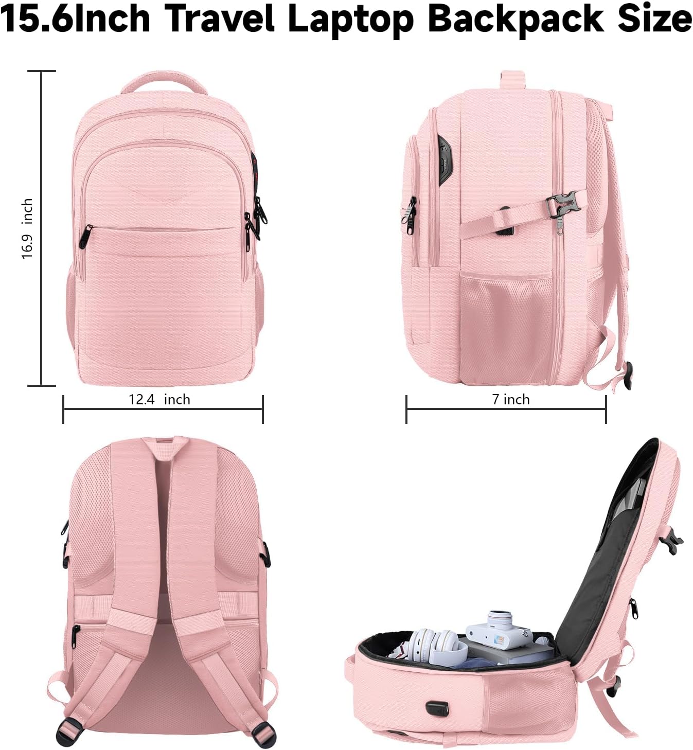 Lapsouno Business Laptop Backpack,Travel Backpack, Carry on Backpack for Women, TSA 15.6 Inch Travel Laptop Backpack with USB Port, College School Business Backpack for Women, Light Pink
