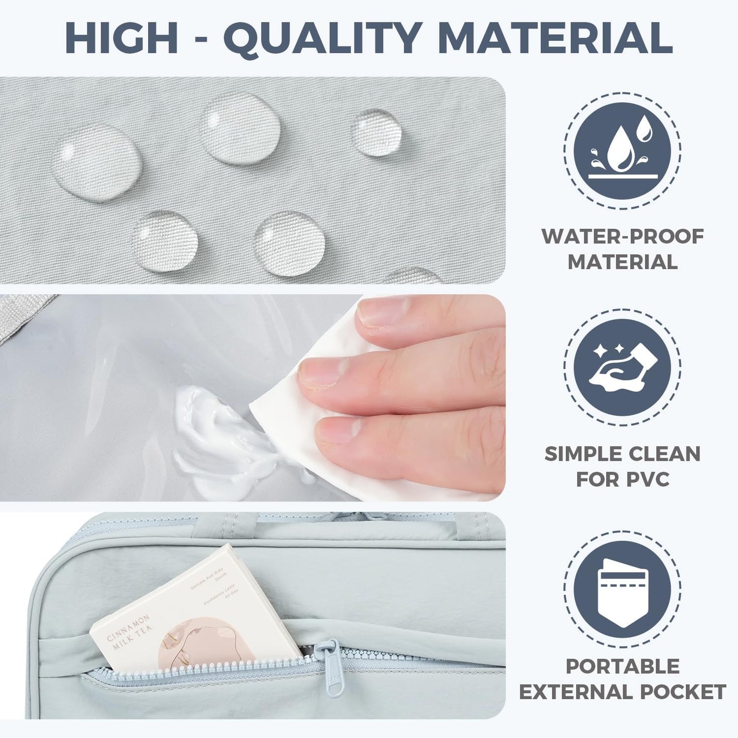 Toiletry Bag For women,Portable Hanging Organizer,4 Leakproof Compartment for full-sized Conditioner, Brushes Set, Makeup Accessories,Visible and easy to access.L-blue