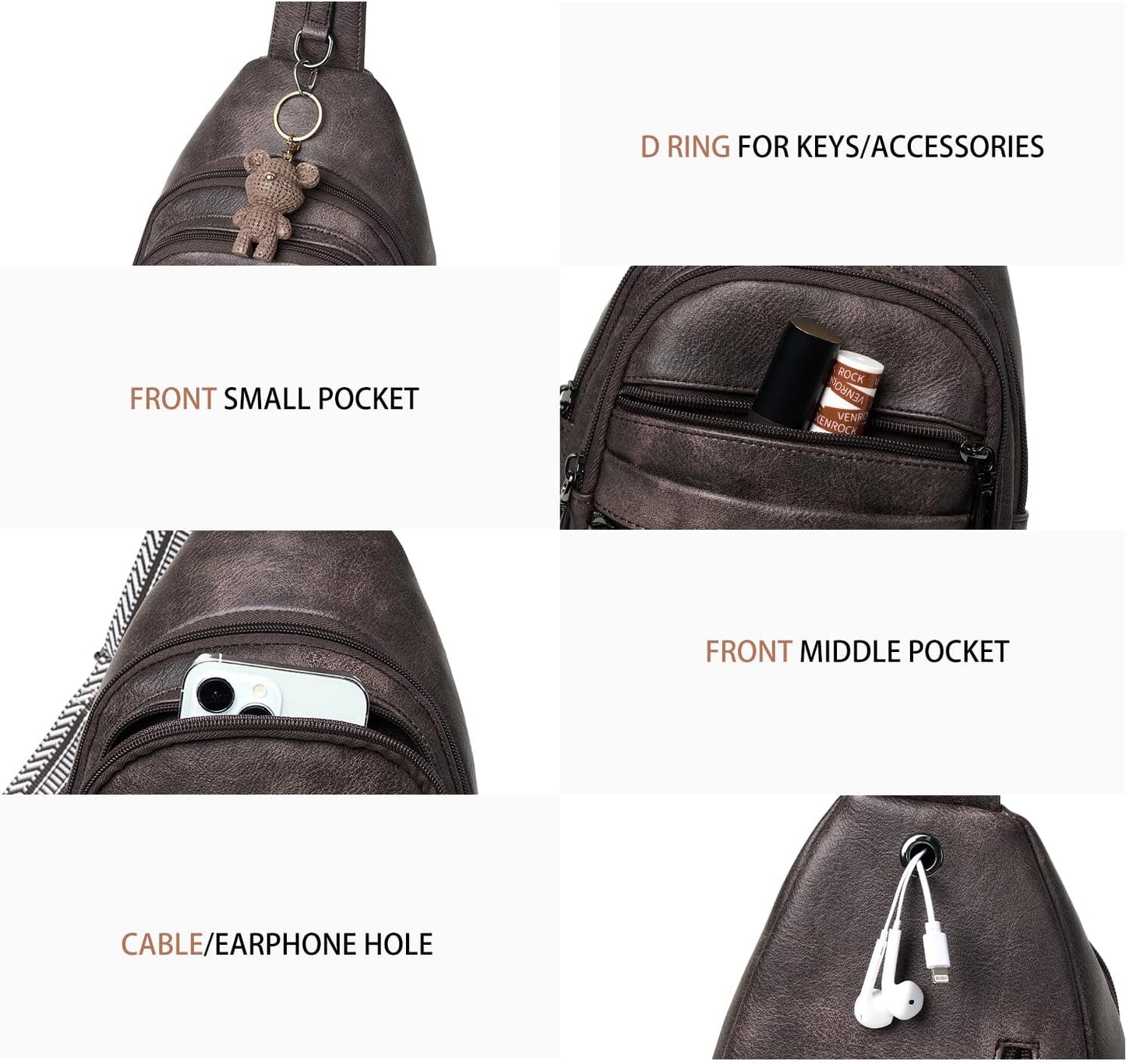 Sling Bag for Women Crossbody Fanny Pack Sling Purse Backpack Vegan Leather Travel Cross Over Shoulder Bag Coffee