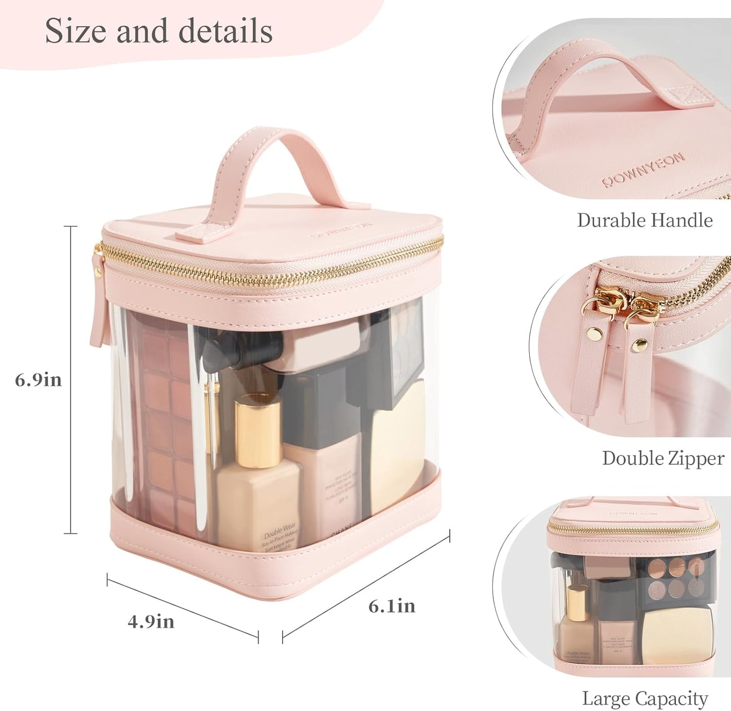 ROWNYEON Clear Makeup Case Toiletry Bag Multipurpose Travel Makeup Train Case Portable Cosmetic Organizer Transparent Storage Bag