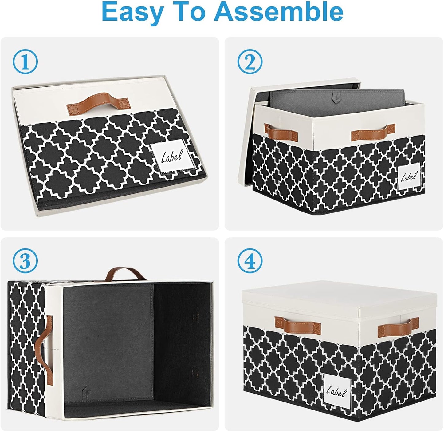 Large Storage Bins with Lids, Foldable Fabric Storage Baskets with Lids, Sturdy Storage Boxes with Labels and 3 PU Handles for Closet Home Bedroom Office (26L, 3 Packs, Black Plaid&White)