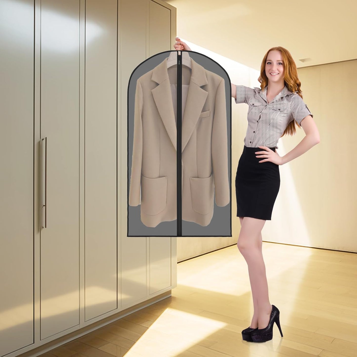 Zilink Clear Suit Bags for Closet Storage and Travel 43" Hanging Suit Covers for Closet Garment Bags for Clothes, T-Shirt, Suits, Coats, Jackets - Black, 8 Pack