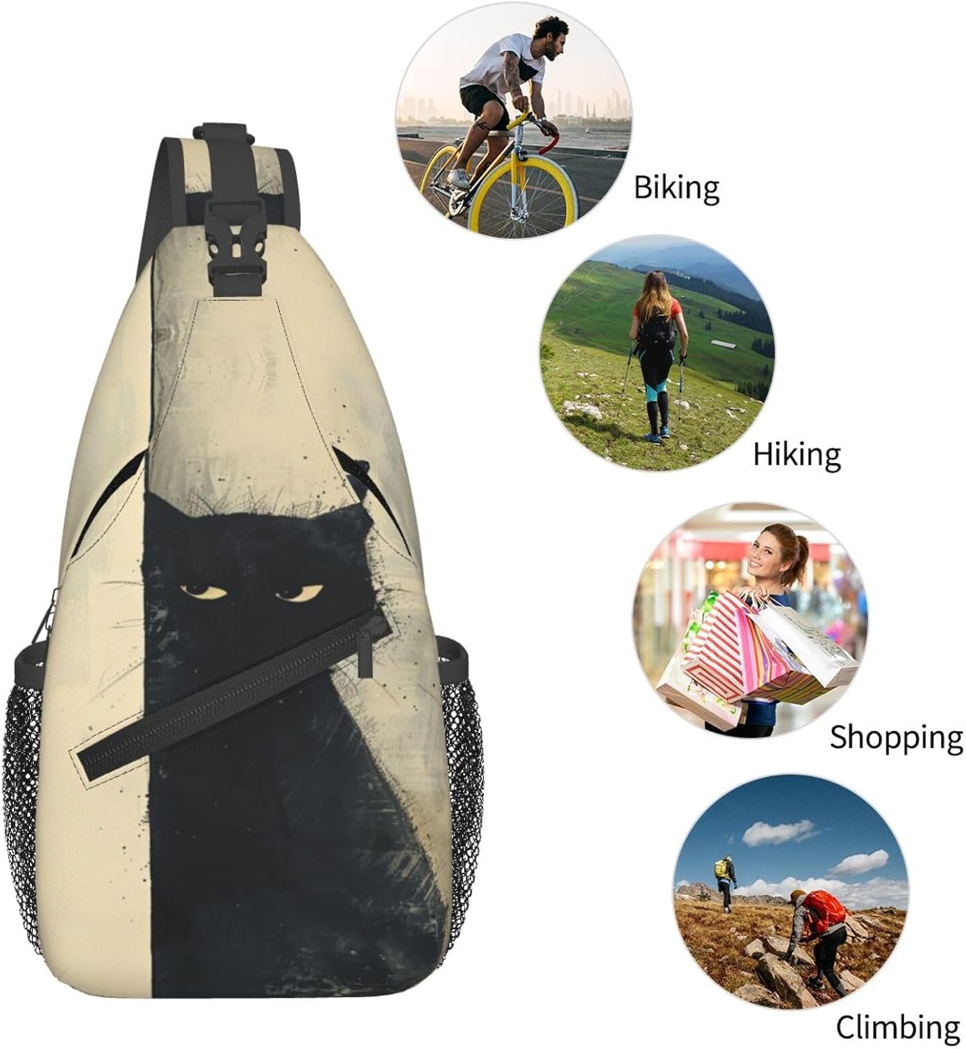 SUPLUCHOM Sling Bag Cat Vintage Hiking Daypack Crossbody Shoulder Backpack Travel Chest Pack for Men Women Over 12 Years Old