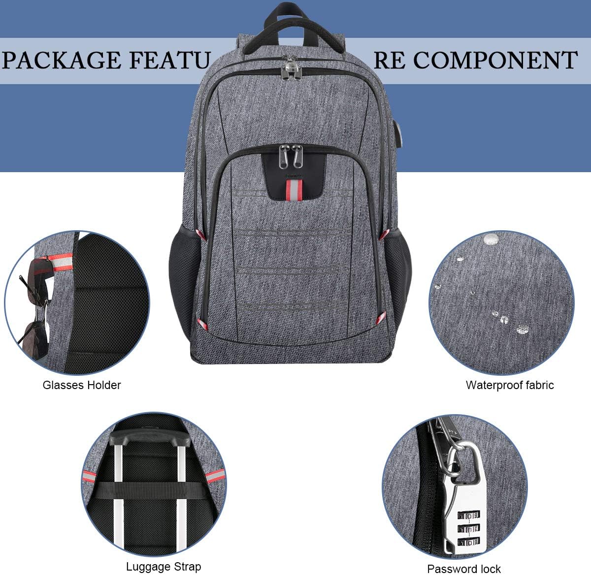 Laptop Backpack for Men, Large Anti-Theft Business Travel Backpack with USB Charging Port, Water Resistant College School Computer Bag for Men/Women for 17 Inch Laptop and Notebook