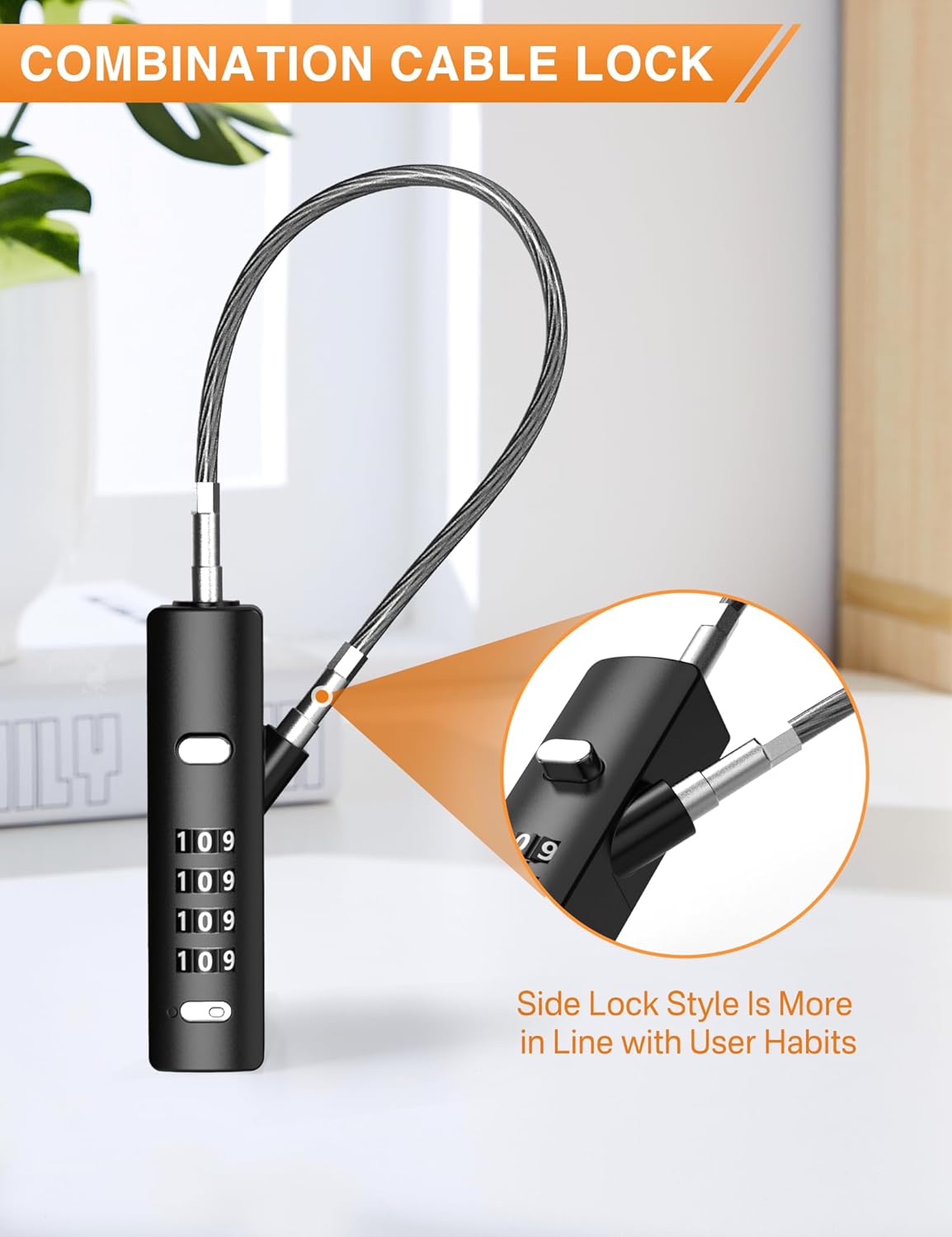 4-Digit Combination Cable Luggage Lock with 3 Interchangeable Steel Cables (9"/24"/47") â for Bike, Backpack, Gym, Cabinet, Gate (Gray, 1 Pack)