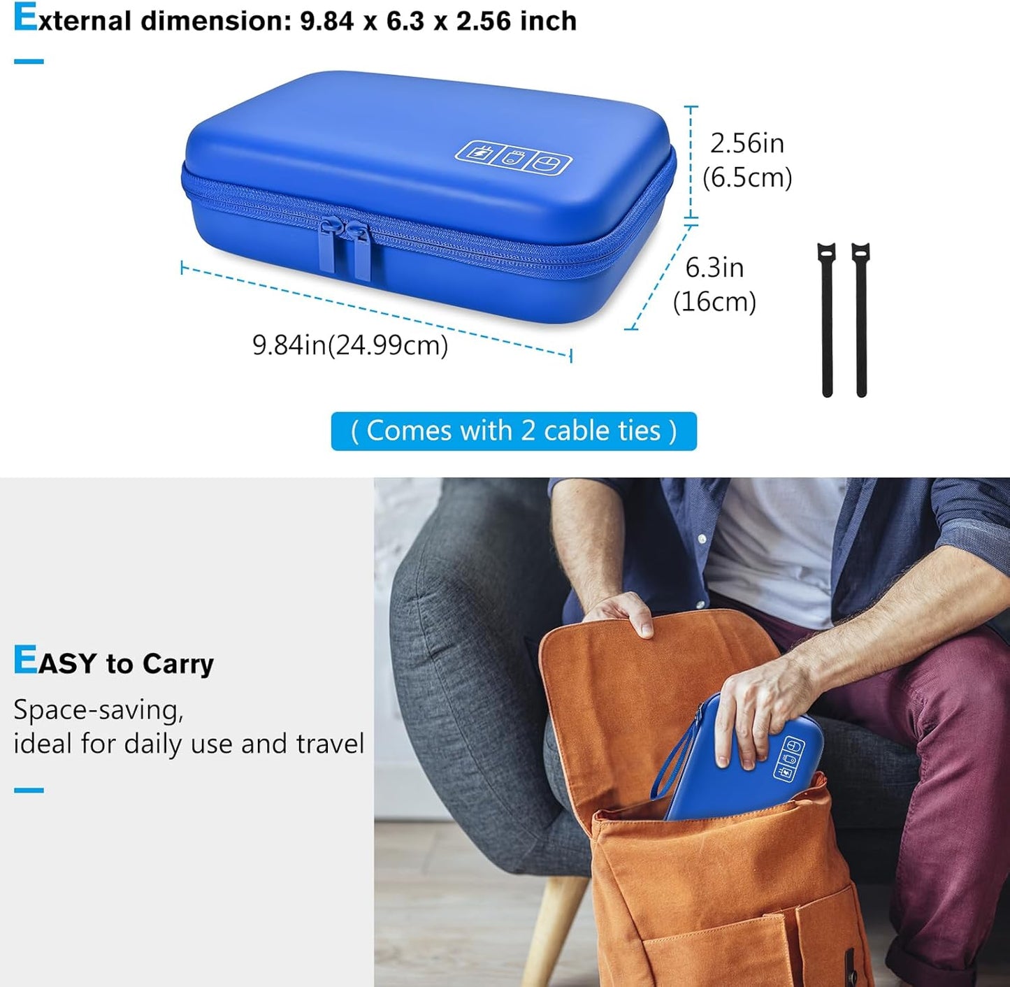 ProCase Hard Travel Electronic Organizer Case for MacBook Power Adapter Chargers Cables Power Bank Apple Magic Mouse Apple Pencil USB Flash Disk SD Card Small Portable Accessories Bag