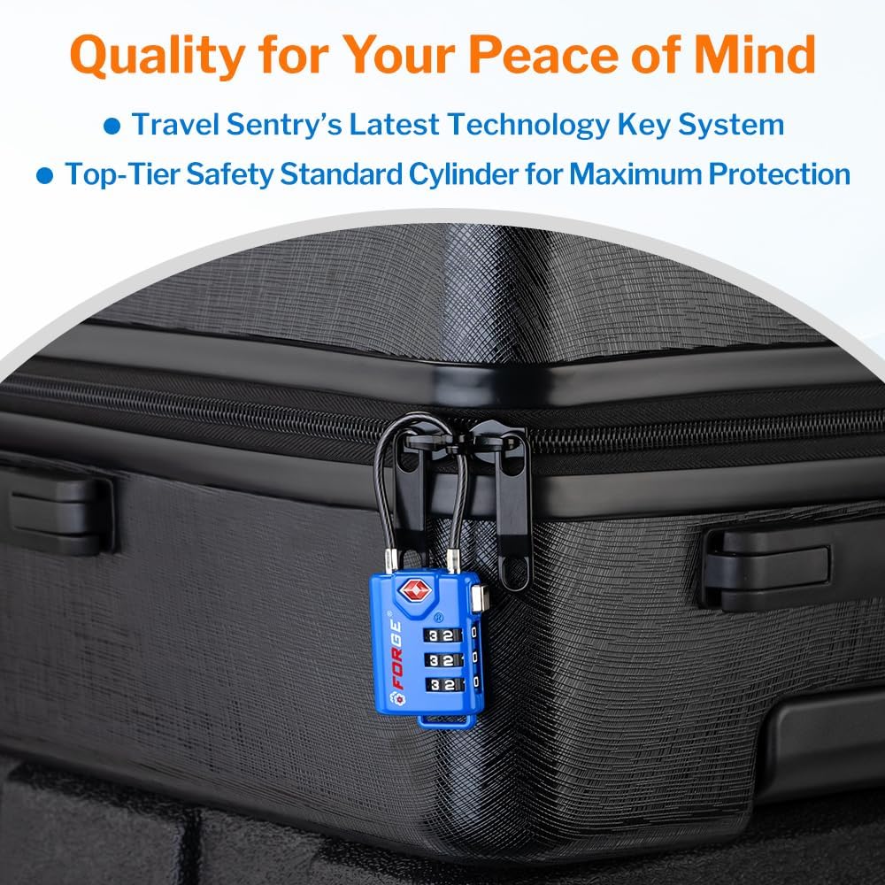 TSA Approved Cable Luggage Locks, Re-settable Combination with Alloy Body