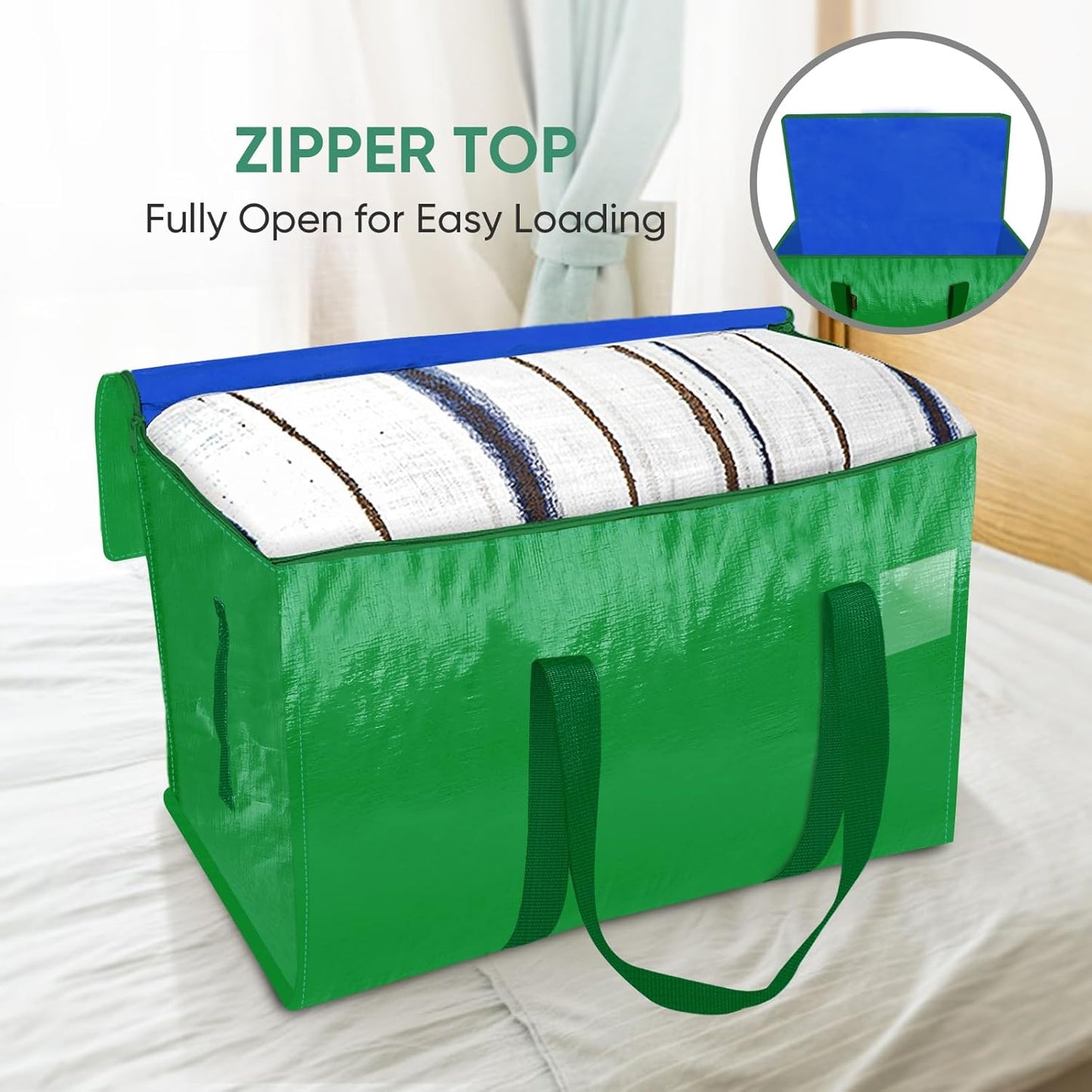 BALEINE 2-Pack Oversized Moving Bags with Reinforced Handles, Heavy-Duty Storage Tote for Clothes, Moving Supplies (Light Green, 2-Pack)