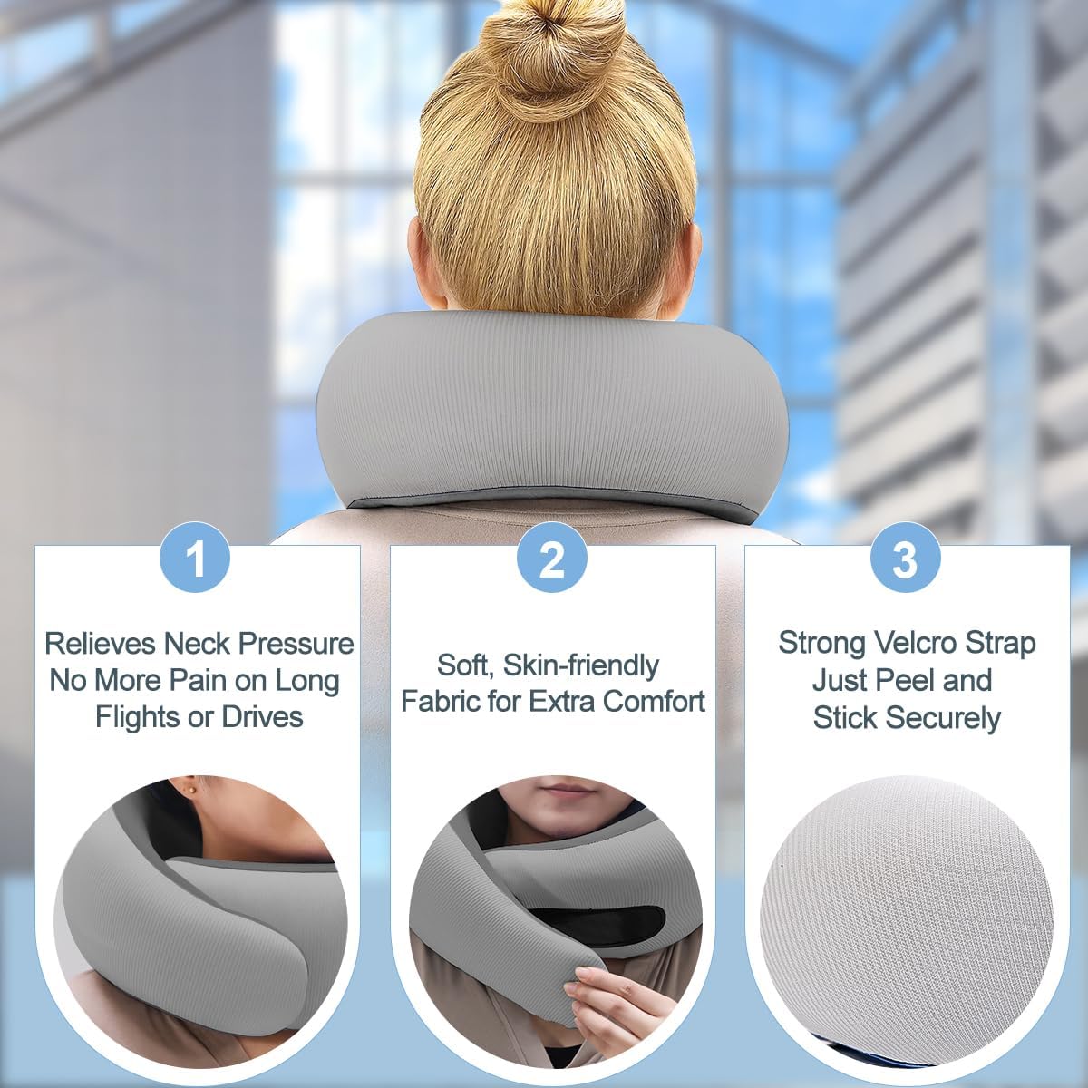 Neck Pillow for Traveling,Travel Neck Pillow for Airplanes,Portable,Smooth & Cooling Fabric,100% Pure Memory Foam,Neck Pain Relief with Breathable 360º Ergonomic Support for Long Flight(Gray)