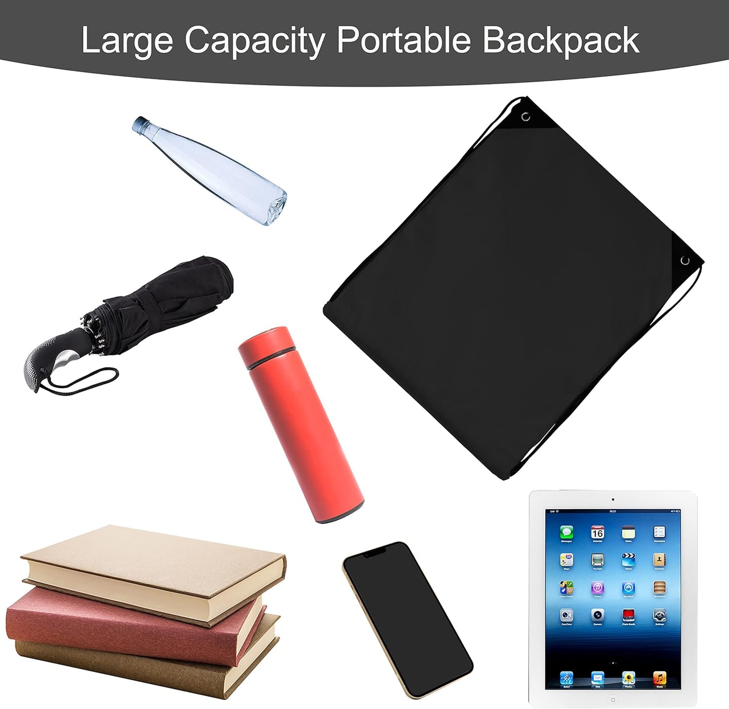 10Pcs Black Drawstring Backpack Bags Sack Pack Cinch Tote Sport Bulk Storage Polyester Bag for Gym Traveling