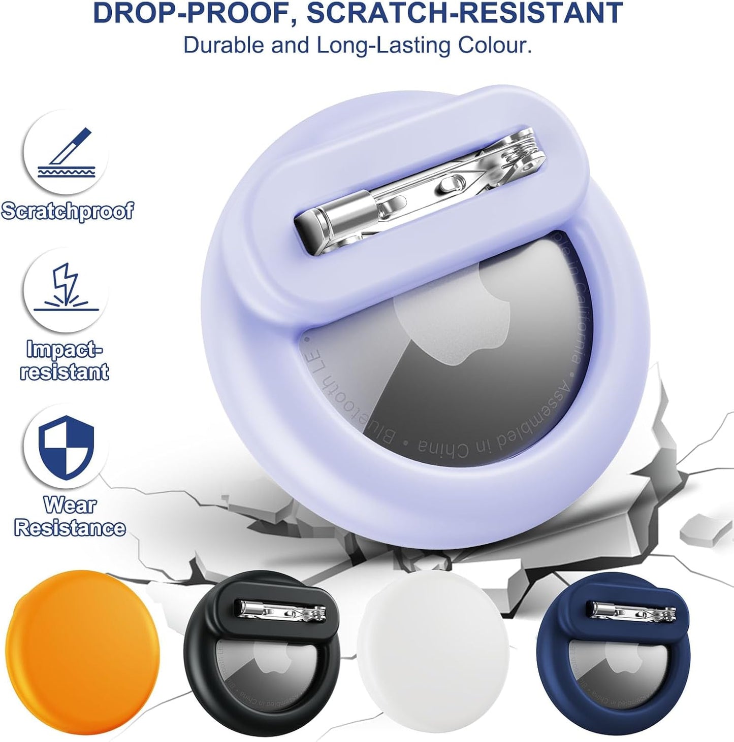 Compatible for Air Tags-4 Pack Apple Kids Hidden, for Airtag Holder for Kid, for AirTag Hidden Kids Holder with Invisible Pin, Anti Lost, for Kid, Elderly,Luggage,Clothing(Black Navyblue Orange White)