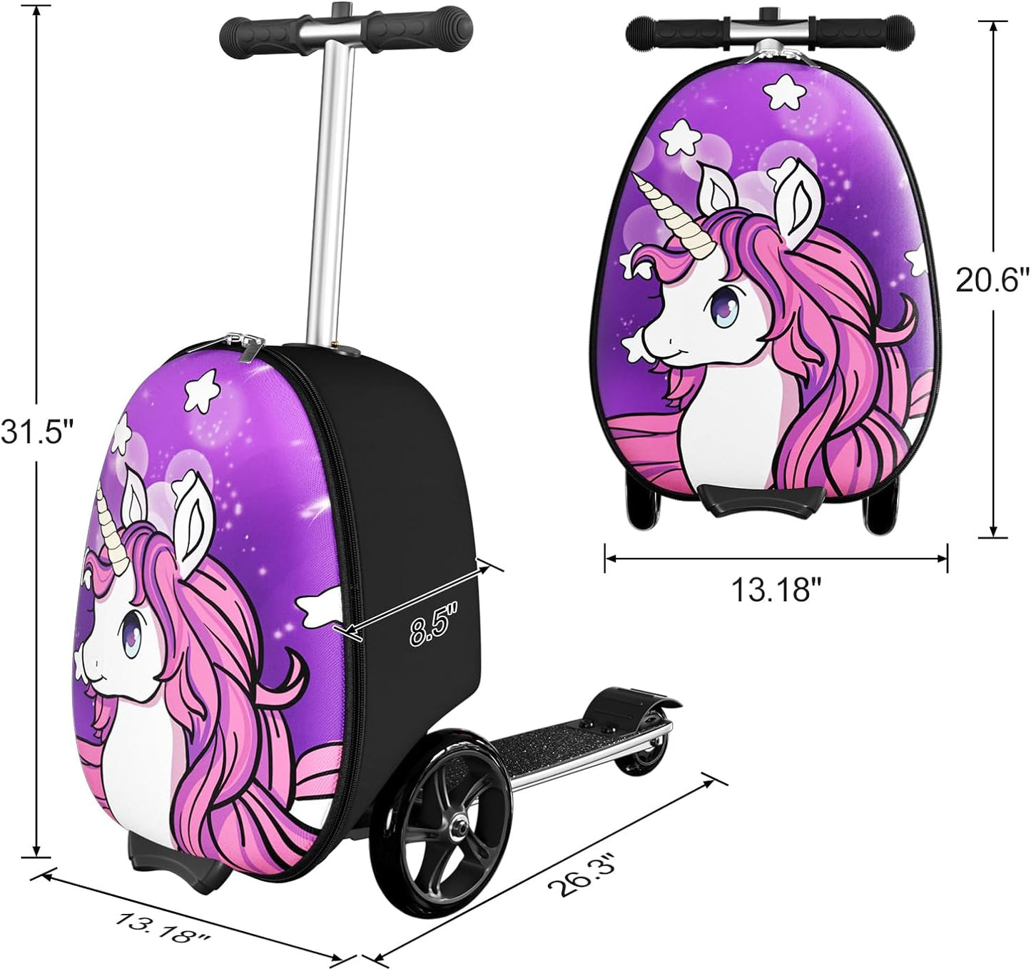 2-in-1 Ride-On Scooter Suitcase, Scooter Luggage for Kids Ages 5-12, Foldable & Lightweight Carry with LED Light-Up Wheels