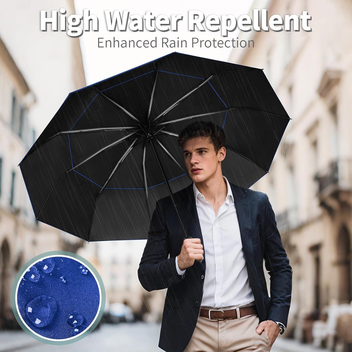 Seniny Windproof Travel Umbrella, Double Vented Canopy Large Umbrellas for Rain, Automatic Compact Umbrella for Car Backpack, Portable Pocket UV Umbrellas for Sun Protection Walking, Lightweight