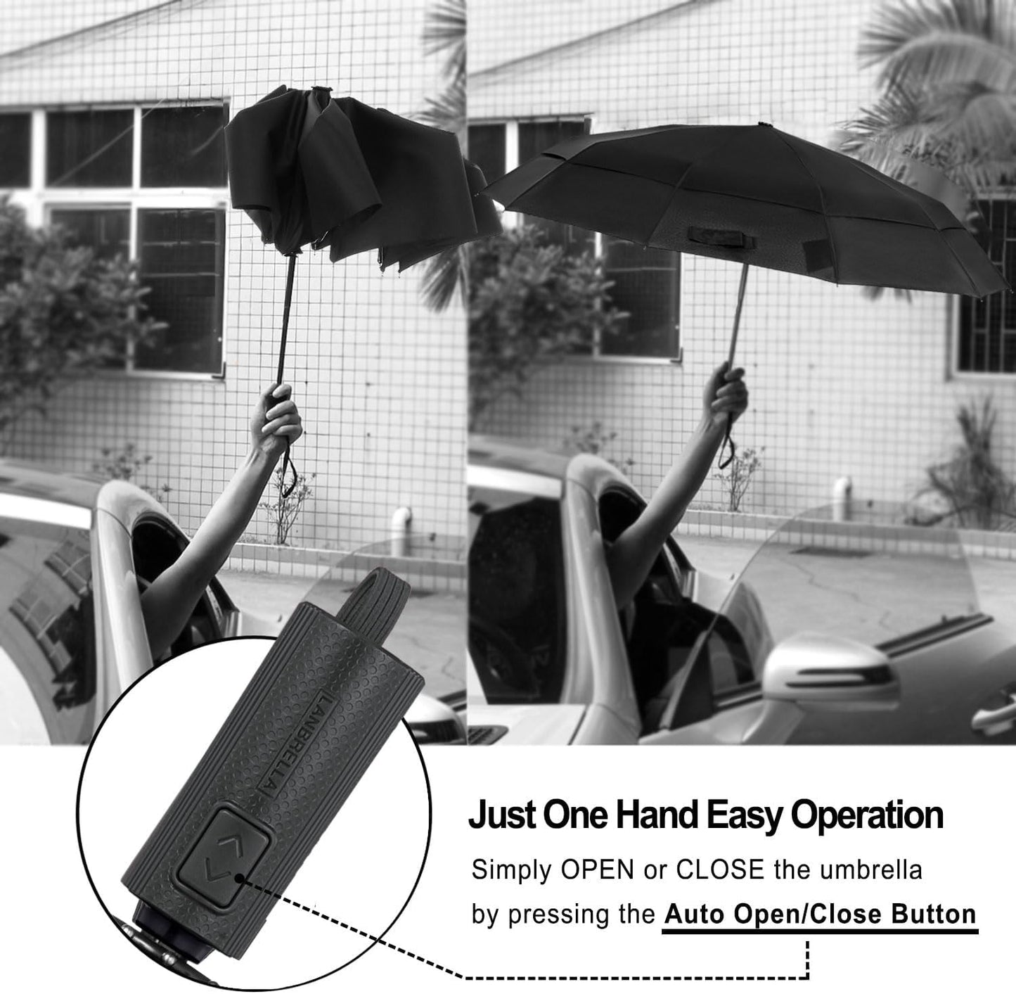 LANBRELLA Compact Reverse Folding Umbrella Auto Windproof Travel Umbrella