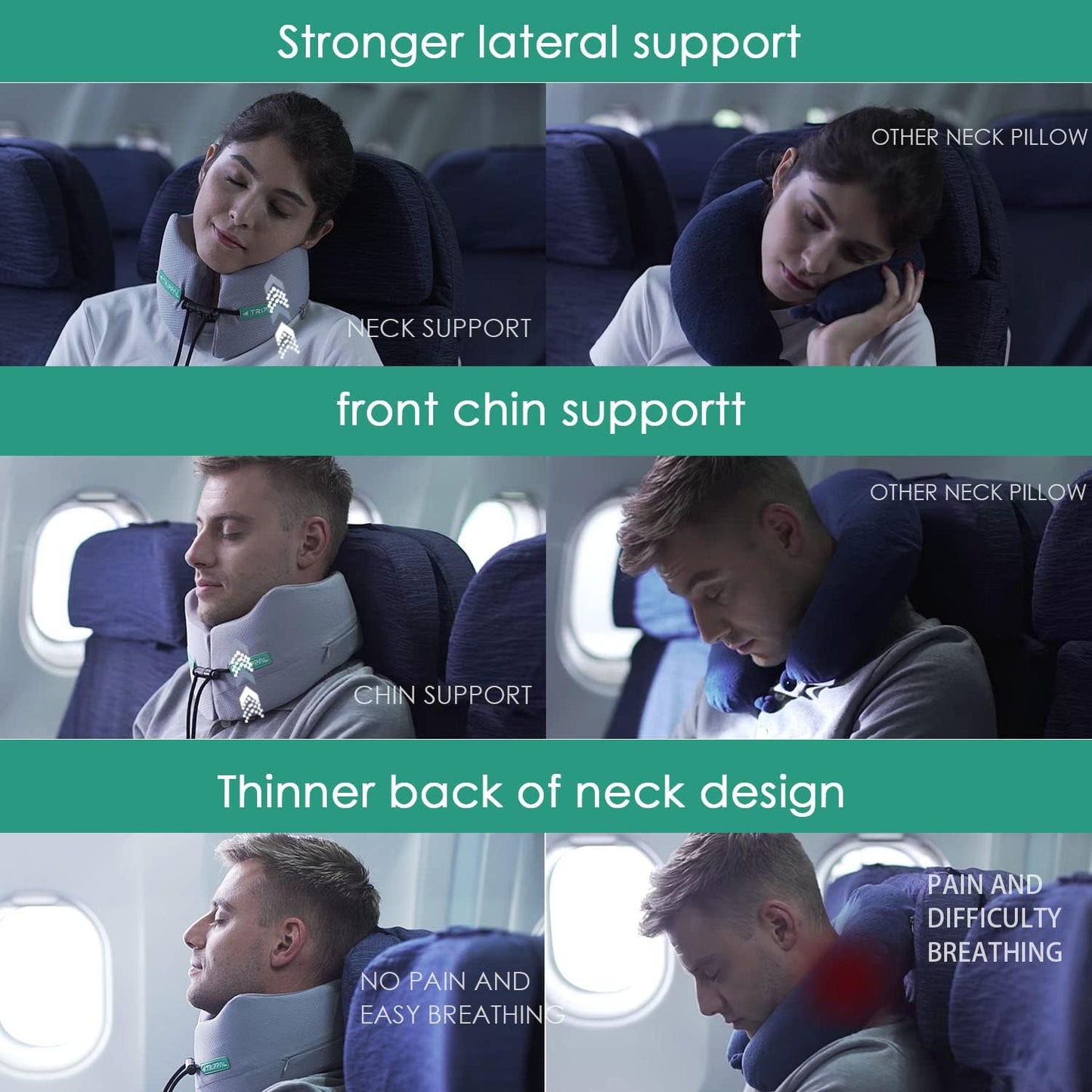 GOLDORANGE Travel Pillow Neck Chin Head Support Best Memory Foam Airplane Neck Pillows 360-Degree Support for Travel Bus Home Office and Gaming, Grey L