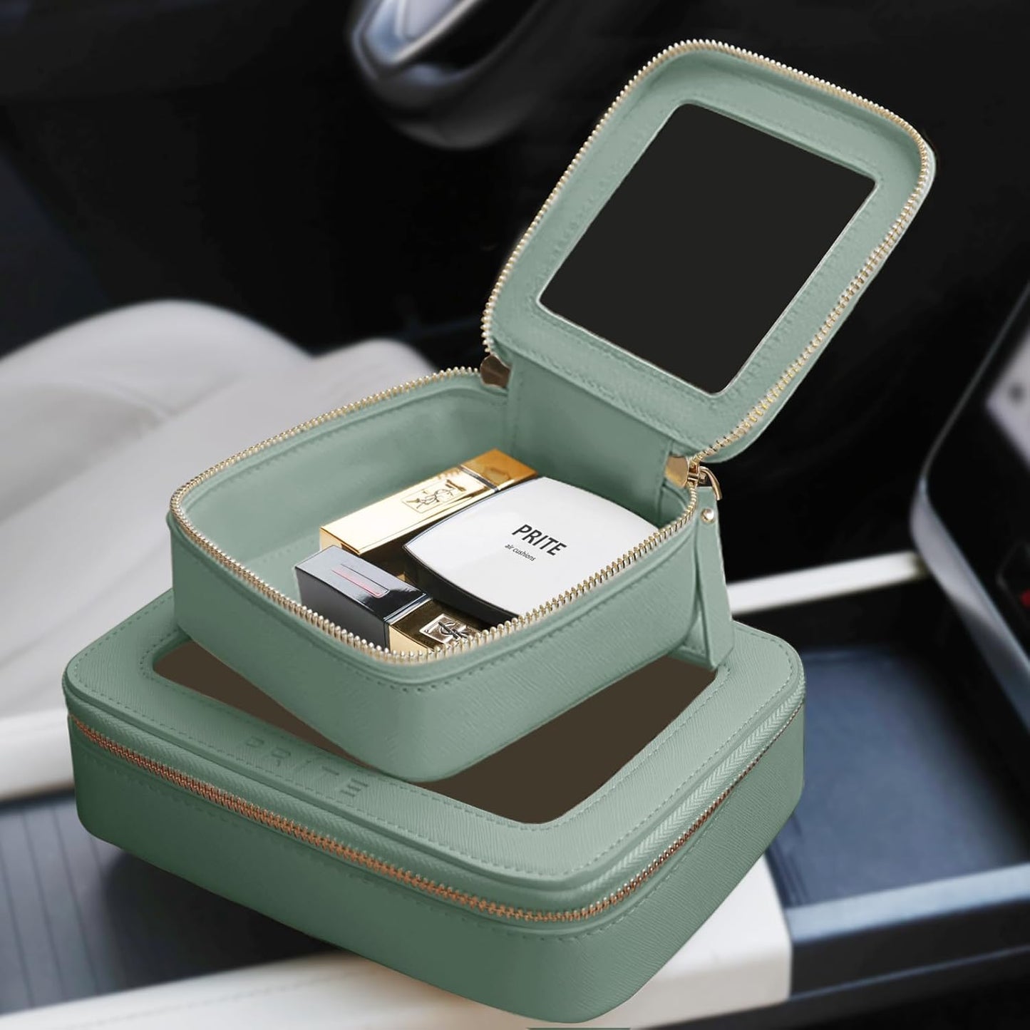 Prite Clear Makeup Bag Cosmetic Organizer Case Waterproof Travel Toiletry Bag Skincare Pouch with Golden Zipper(Green)