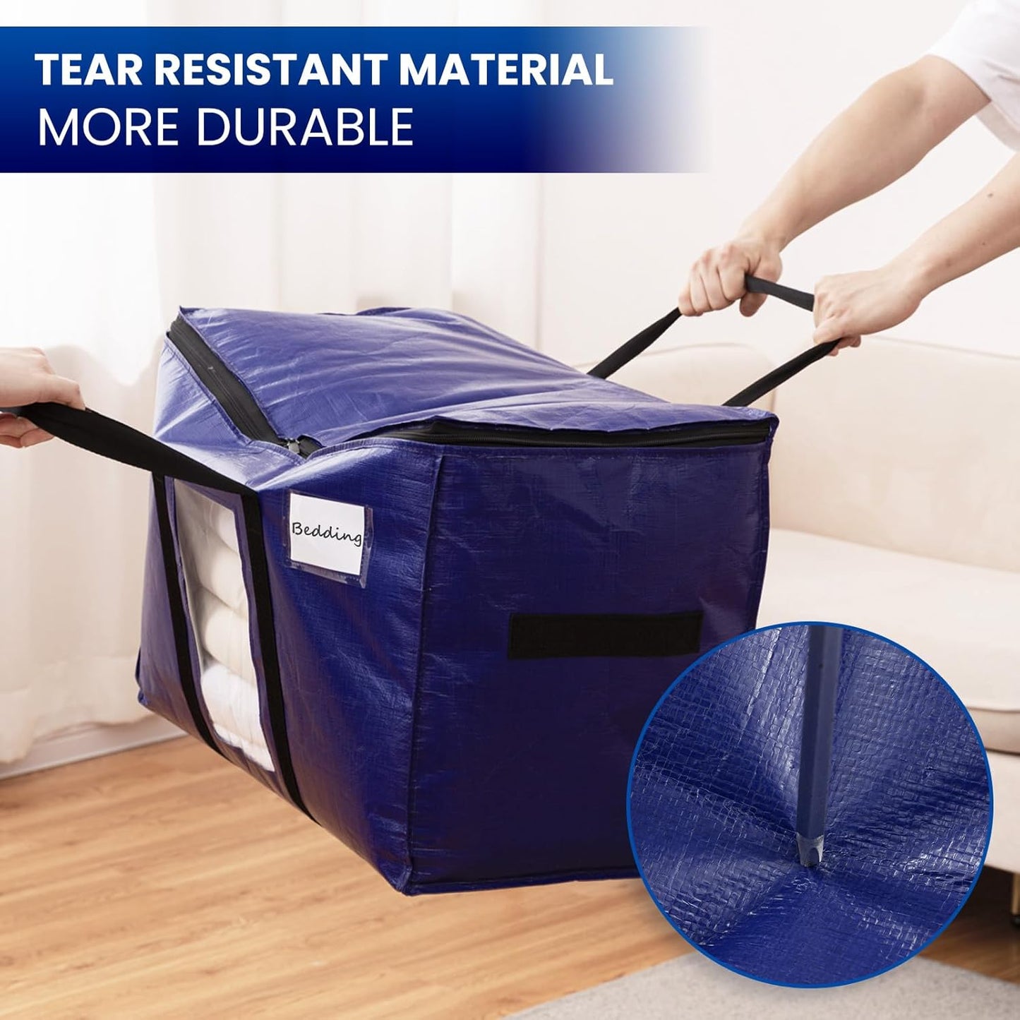 TAILI 4 Pack Dark Blue Extra Large Moving Bags, Heavy Duty Totes with Visible Window, Wrap Around Handles, Great for Storage