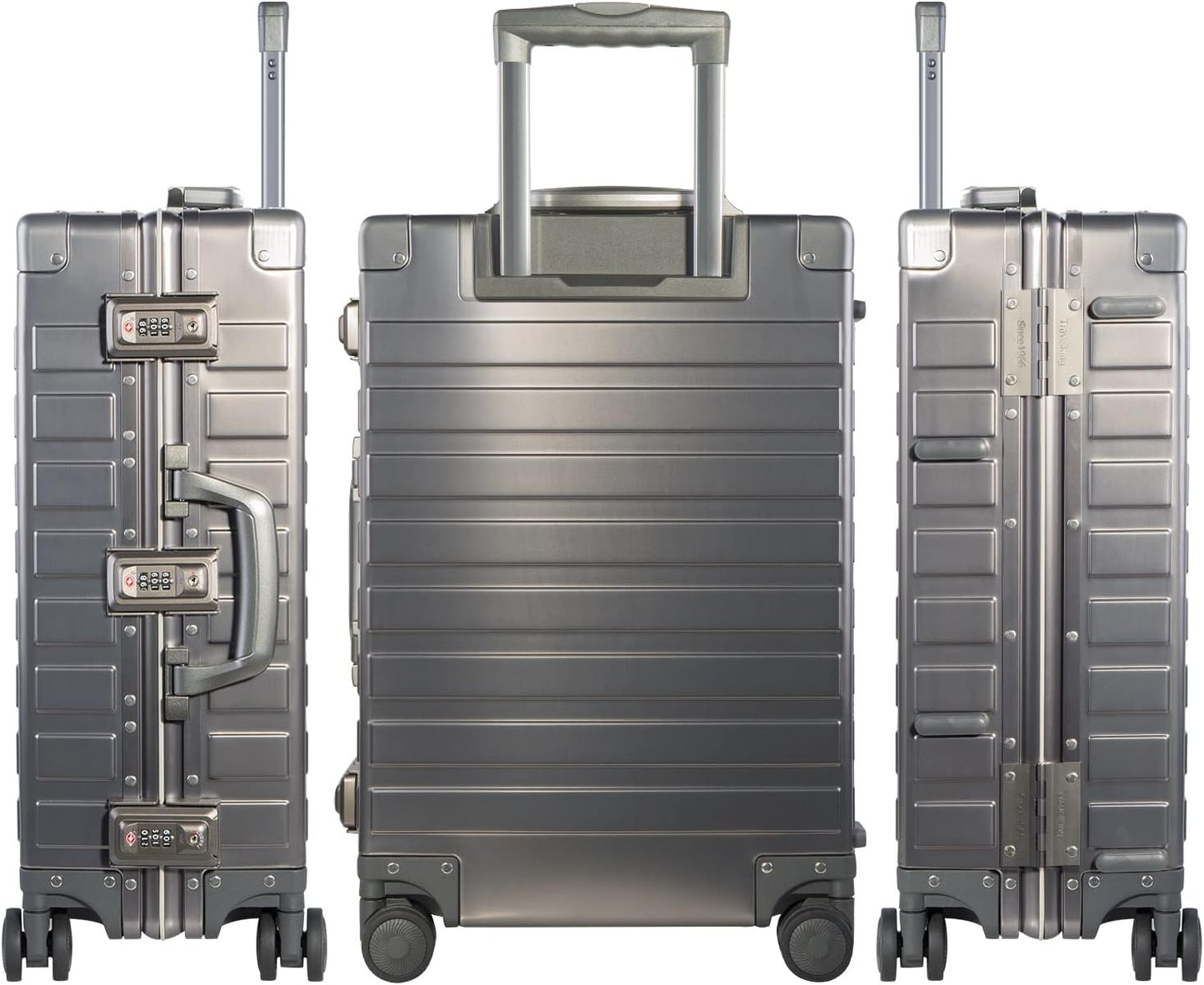 TRAVELKING All Aluminum Luggage with TSA Locks Metal Hard Shell Zipperless Spinner Alloy Metal Suitcase (Cool Metallic, 28 Inch)
