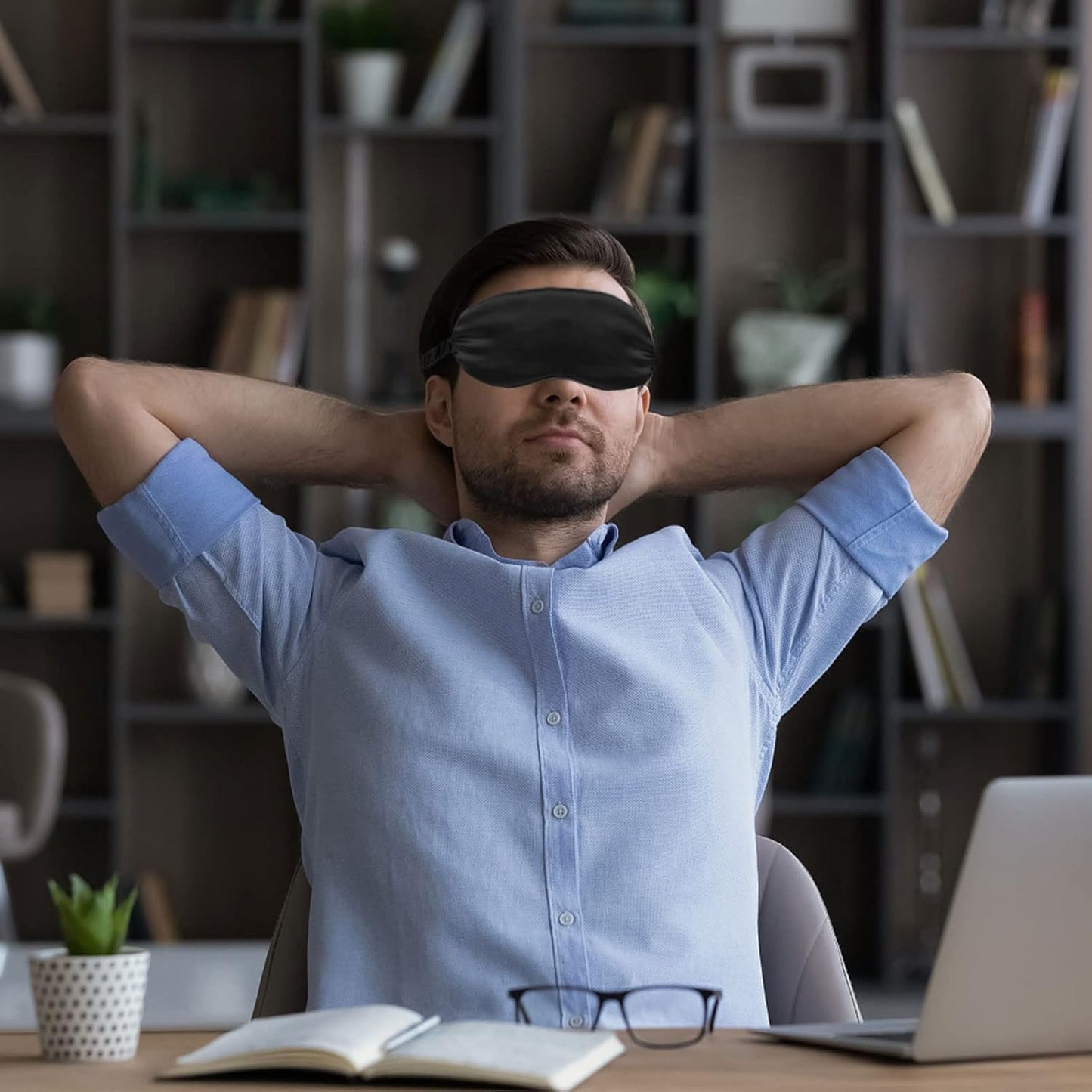 2Pack Silk Sleep Mask,Eye Mask for Sleeping,Elastic Blackout Eye Mask & Blindfold for Full Night's Sleep,Travel and Nap(Black)