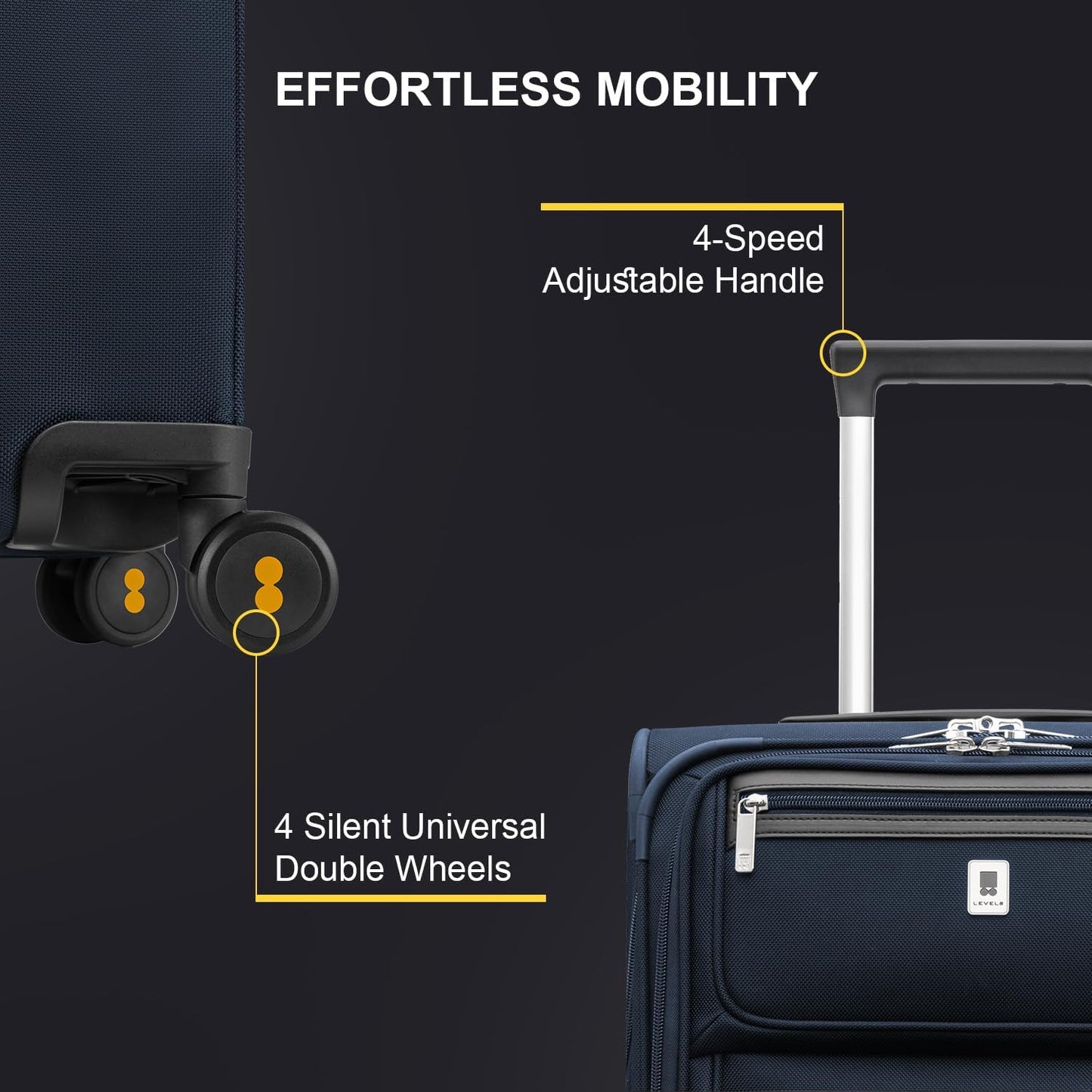 LEVEL8 Carry On Luggage Airline Approved with Compartment, Softside Expandable Rolling Suitcase with Spinner Wheels, Blue, Carry-On 20-Inch