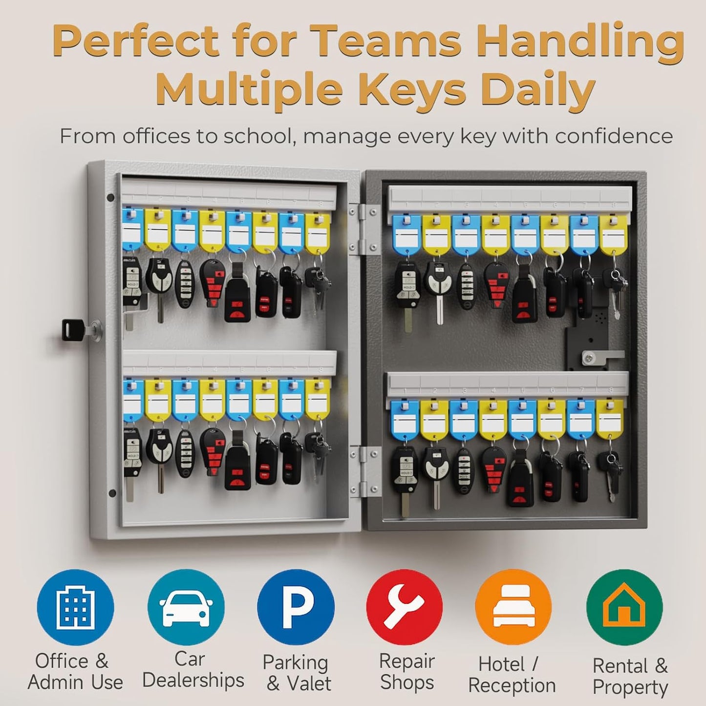 32 Key Lock Box Wall Mount, Smart Key Cabinet One Time Password/APP Bluetooth/Fixed/Wi-Fi Remote/Key Unlock, Key Management for Valets/Realtors/Office/Hotel