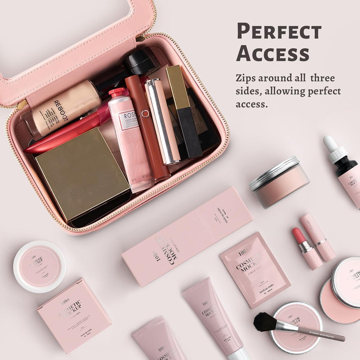 Aveniee Clear Makeup Bag Organizer, Travel Toiletry Bag for Women, Waterproof Cosmetic Pouch with Zippers,Car Accessories Organizers and Storage Case,Pink