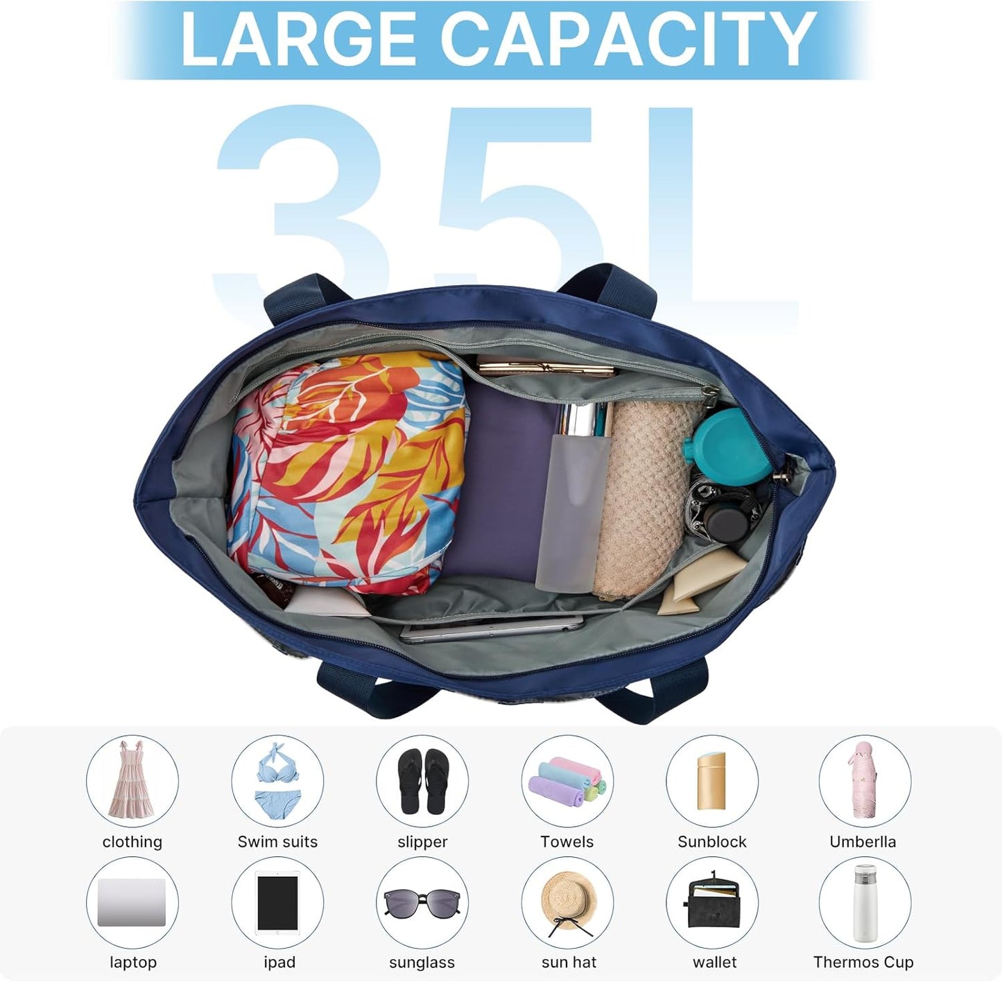 G4Free Beach Bag,Waterproof Beach Tote Pool Bags for Women,Compatible with Stanley Cup,Foldablefor Weekender Travel