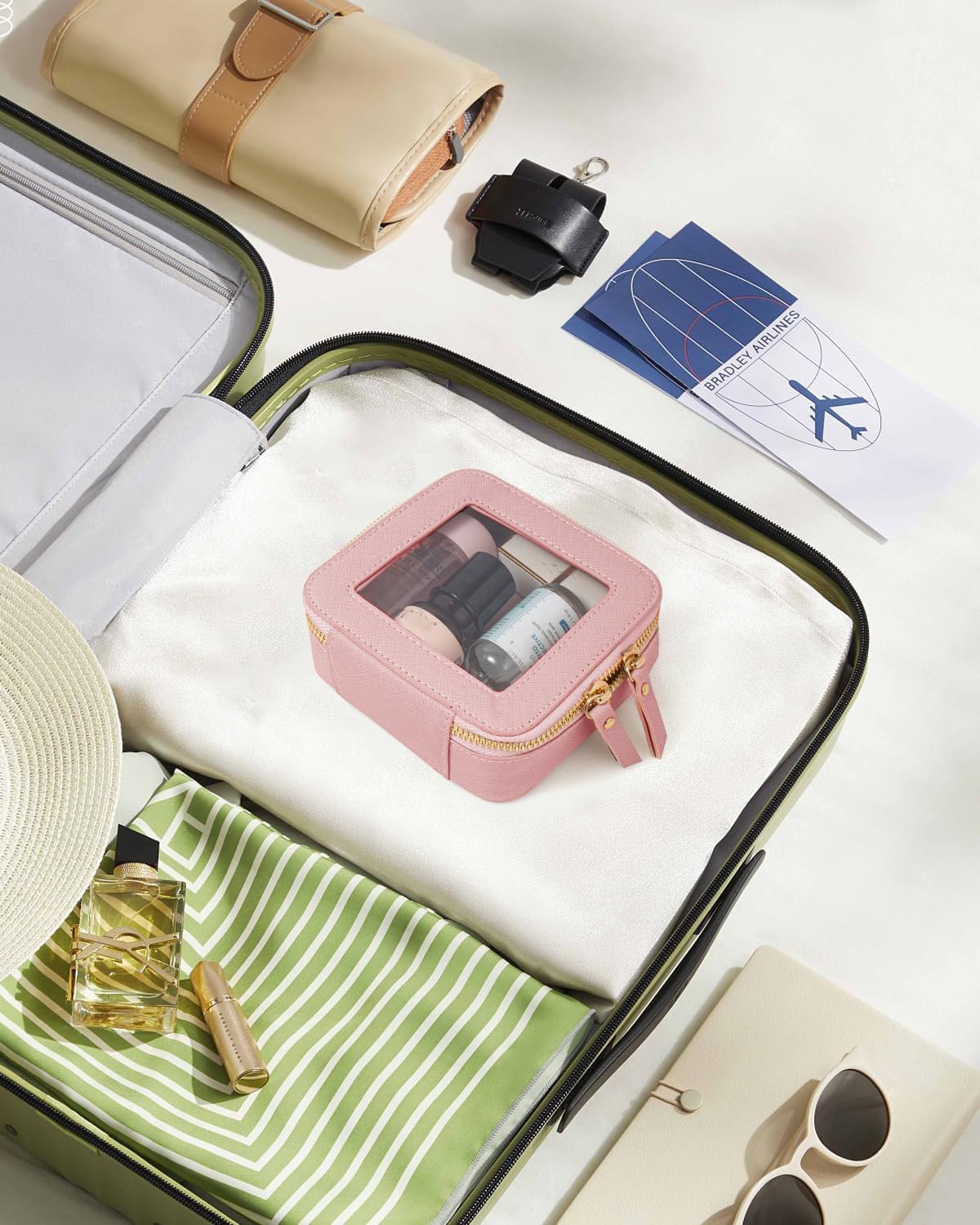 Travel Clear Makeup Bag Set, TSA Approved Cosmetic Bag Case with Zipper Portable Makeup Pouch Toiletry Bag Women Traveling Cosmetic Organizer Storage Bag Car Organizer Car Essentials for Women