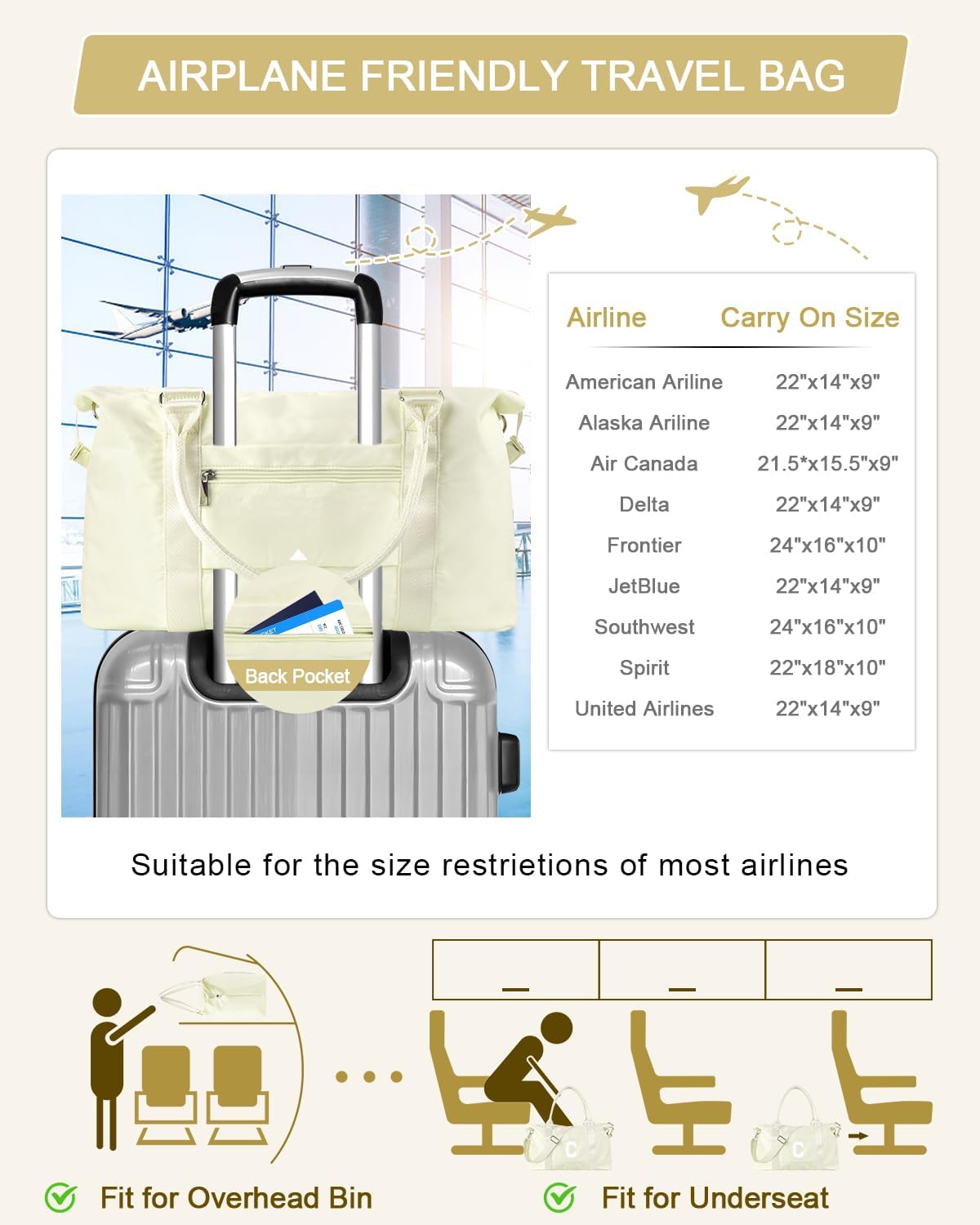 Initial Travel Duffel Bag Sports Gym Bag for Kids Teen Birthday Gifts,Beige Personalized Weekender Bag Carry On Dance Bags for Women Men,Waterproof Monogram Overnight Bag with Trolley Sleeve(Letter C)