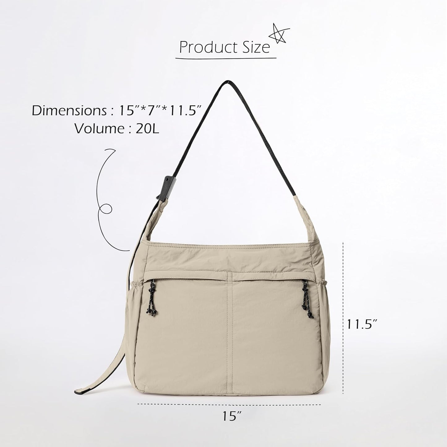 ODODOS 20L Crossbody Tote Bag Large Capacity Lightweight Hobo Shoulder Sling Bags for Gym Shopping Beach Travel